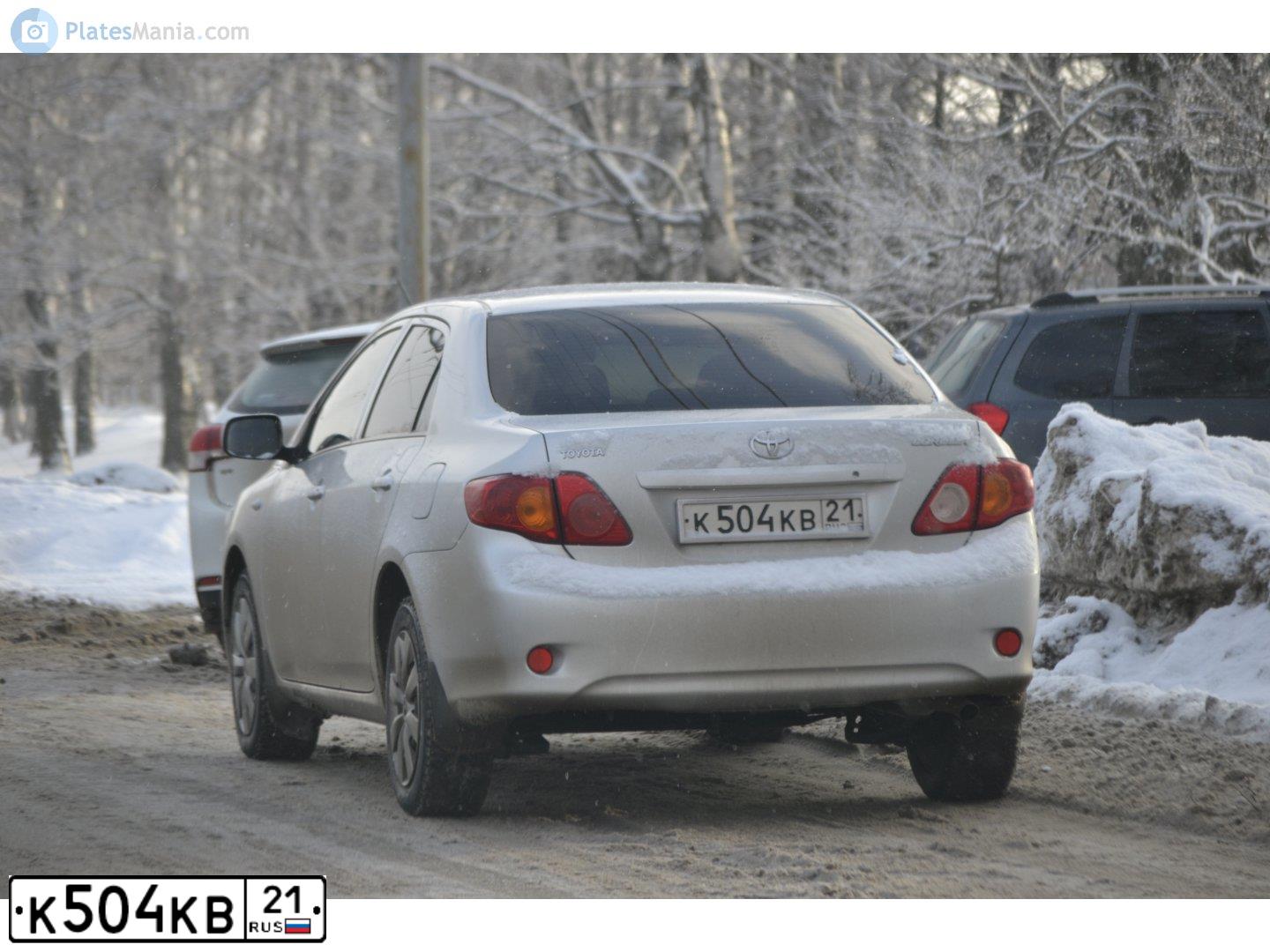 Фото автомобиля TOYOTA COROLLA, 2008 — госномер К504КВ21. Цвет: СЕРЕБРИСТЫЙ