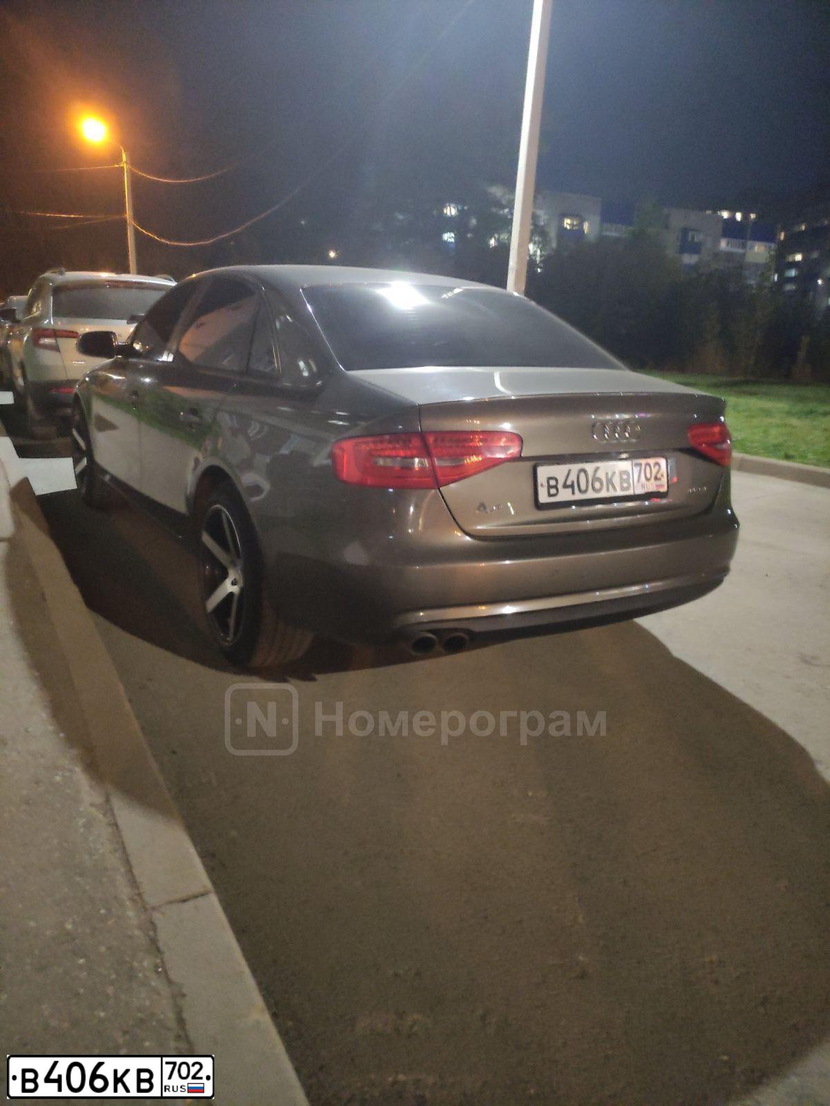 Фото автомобиля AUDI A4, 2013 — госномер В406КВ702. Цвет: СЕРО-КОРИЧНЕВЫЙ