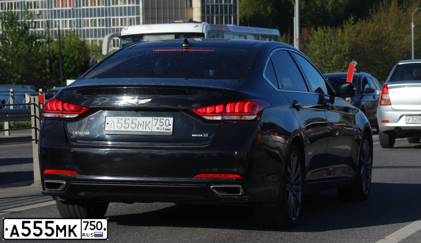 Фото автомобиля HYUNDAI GENESIS, 2014 — госномер А555МК750. Цвет: ЧЕРНЫЙ