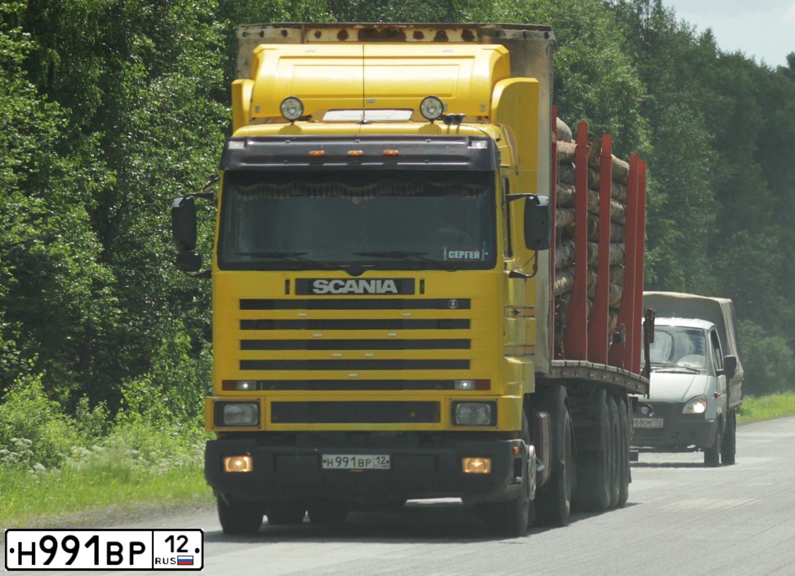 Фото автомобиля SCANIA SERIE R /4X2/, 1994 — госномер В005ОР32. Цвет: ЖЕЛТЫЙ