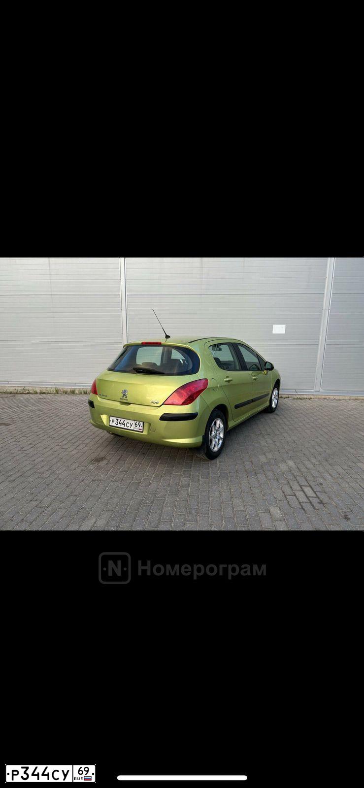 Фото автомобиля PEUGEOT 308, 2008 — госномер Р344СУ69. Цвет: ЖЁЛТЫЙ