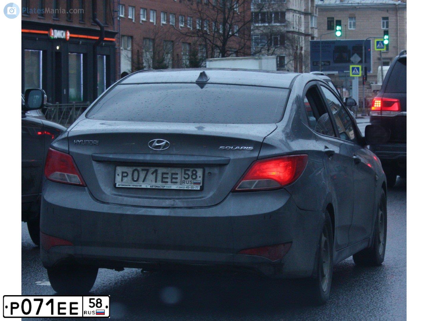 Фото автомобиля HYUNDAI SOLARIS, 2015 — госномер Р071ЕЕ58. Цвет: ТЕМНО-СЕРЫЙ