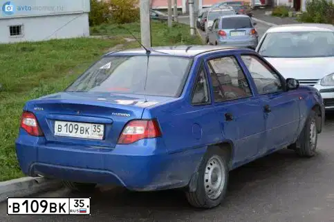 Фото автомобиля DAEWOO NEXIA, 2010 — госномер В109ВК35. Цвет: СИНЕ-ГЛАЗУРИСТЫЙ