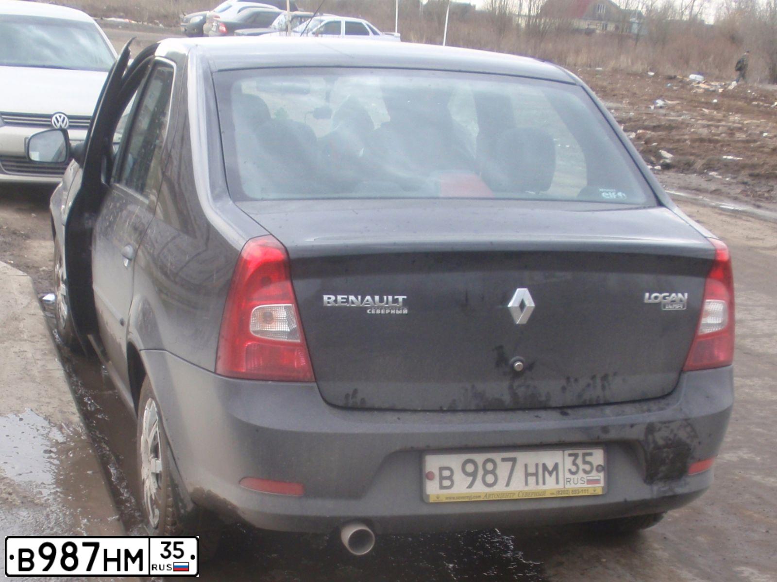 Фото автомобиля RENAULT LOGAN, 2011 — госномер В987НМ35. Цвет: ЧЕРНЫЙ