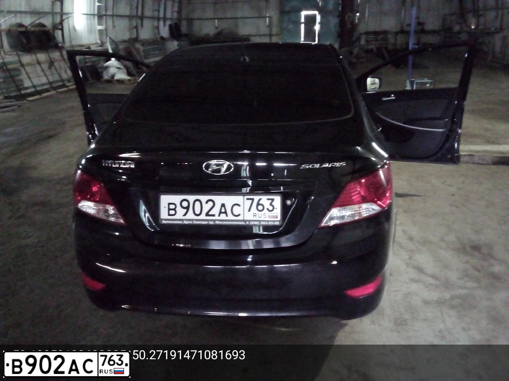 Фото автомобиля HYUNDAI SOLARIS, 2013 — госномер В902АС763. Цвет: ЧЕРНЫЙ
