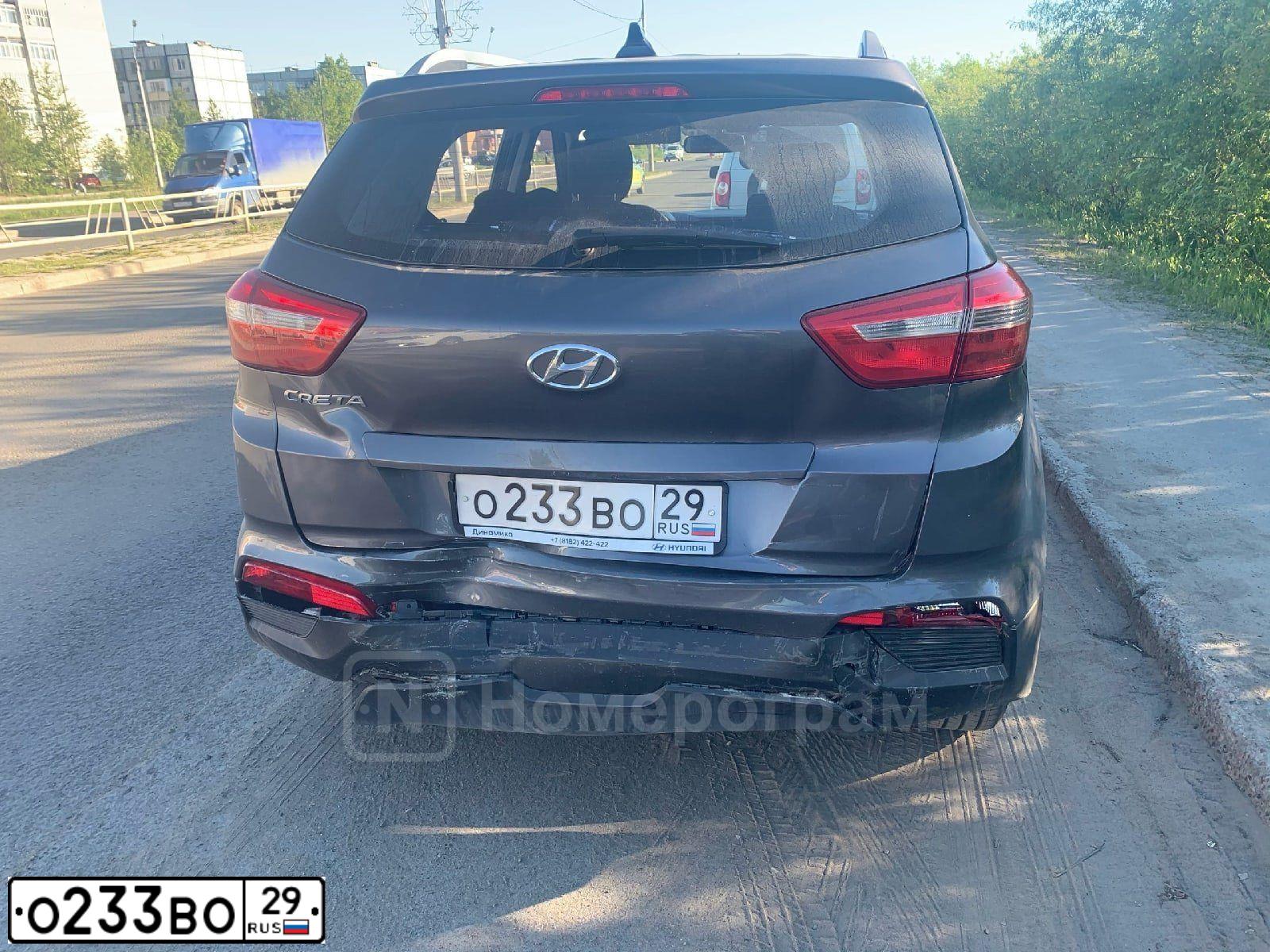 Фото автомобиля HYUNDAI CRETA, 2021 — госномер О233ВО29. Цвет: СЕРЫЙ