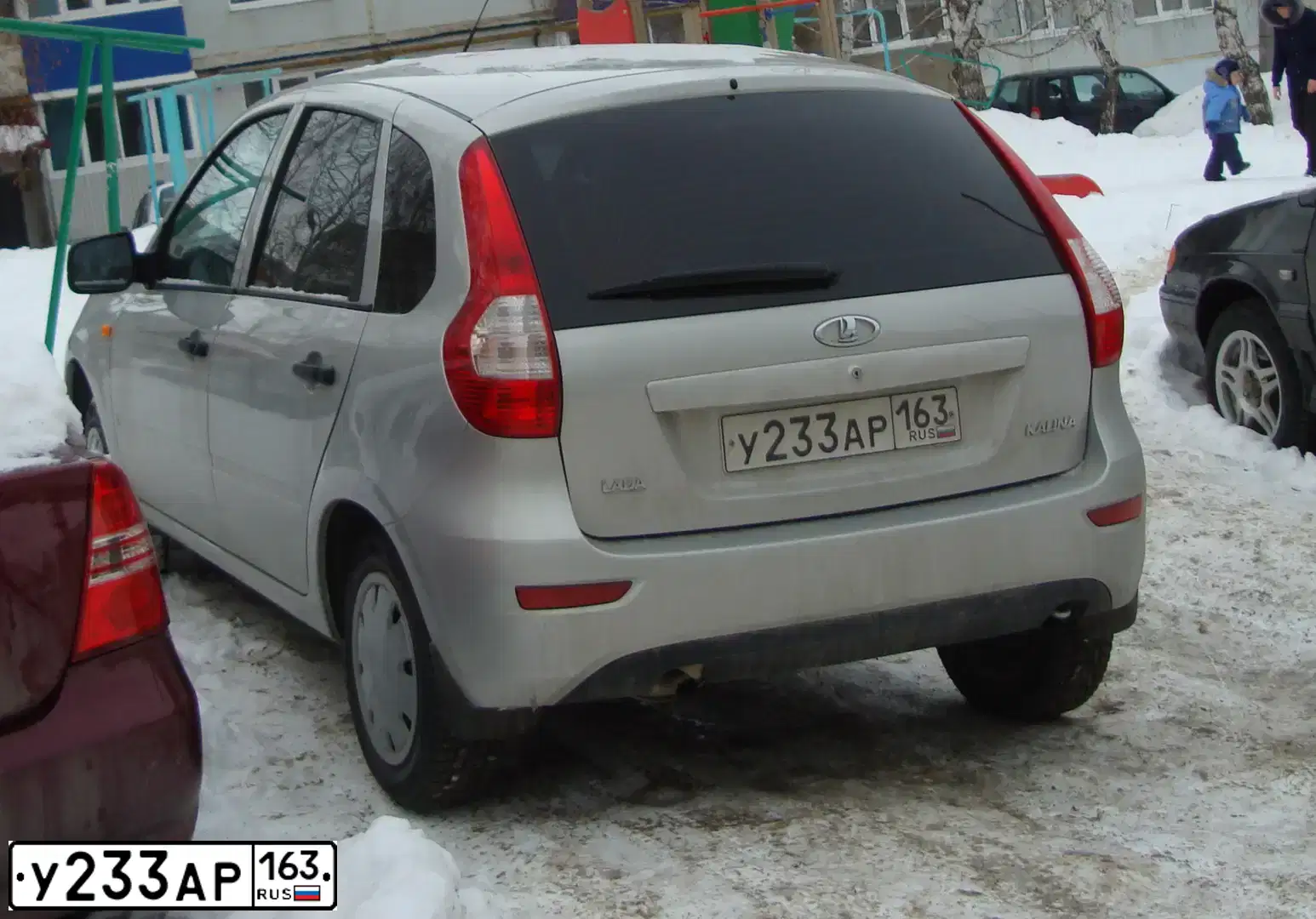 Фото автомобиля LADA 2192 KALINA, 2014 — госномер У233АР163. Цвет: Серебристый