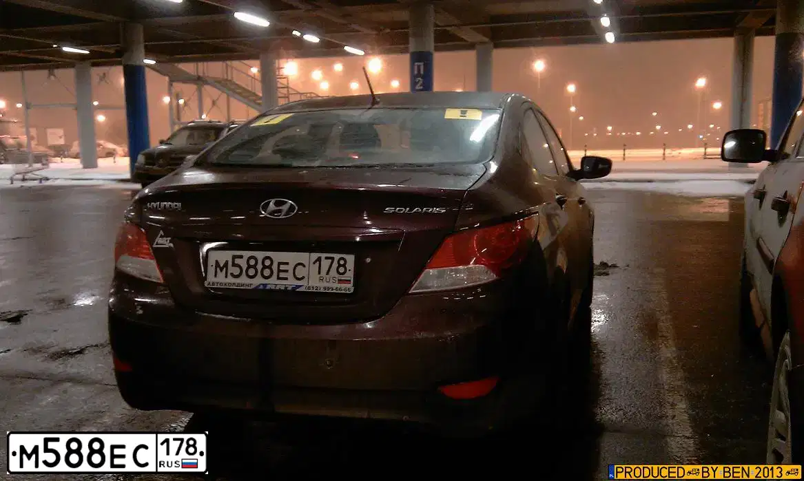 Фото автомобиля HYUNDAI SOLARIS, 2012 — госномер М588ЕС178. Цвет: ФИОЛЕТОВЫЙ