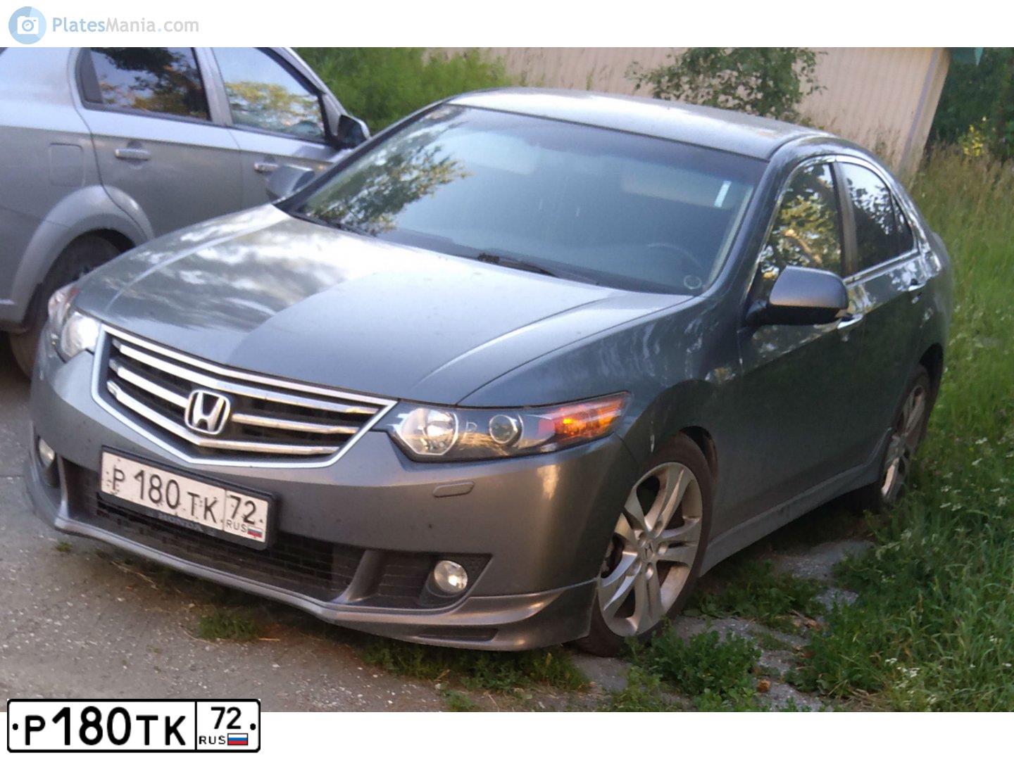 Фото автомобиля HONDA ACCORD, 2008 — госномер Р180ТК72. Цвет: СЕРЫЙ