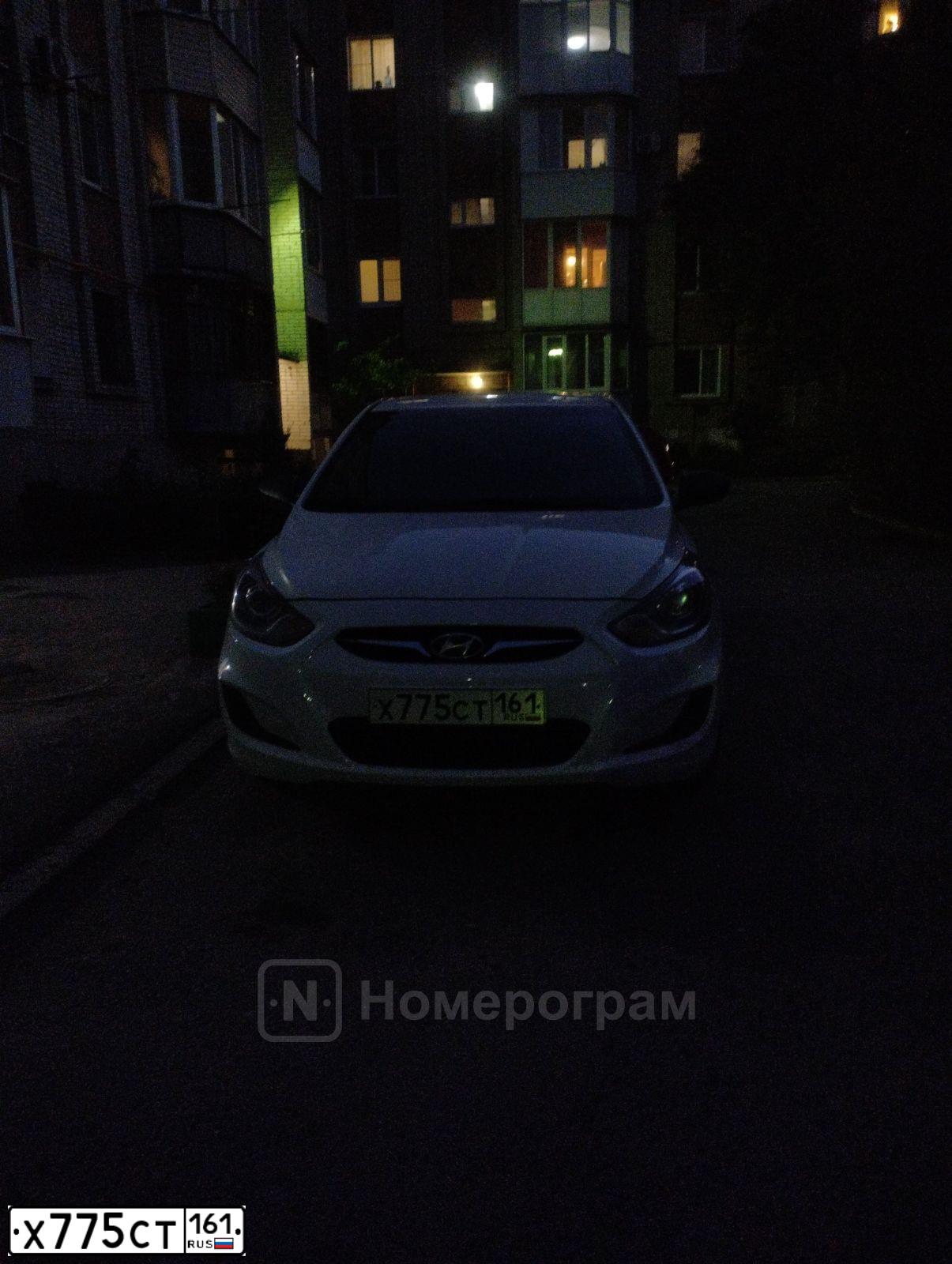 Фото автомобиля HYUNDAI SOLARIS, 2013 — госномер Х775СТ161. Цвет: Белый