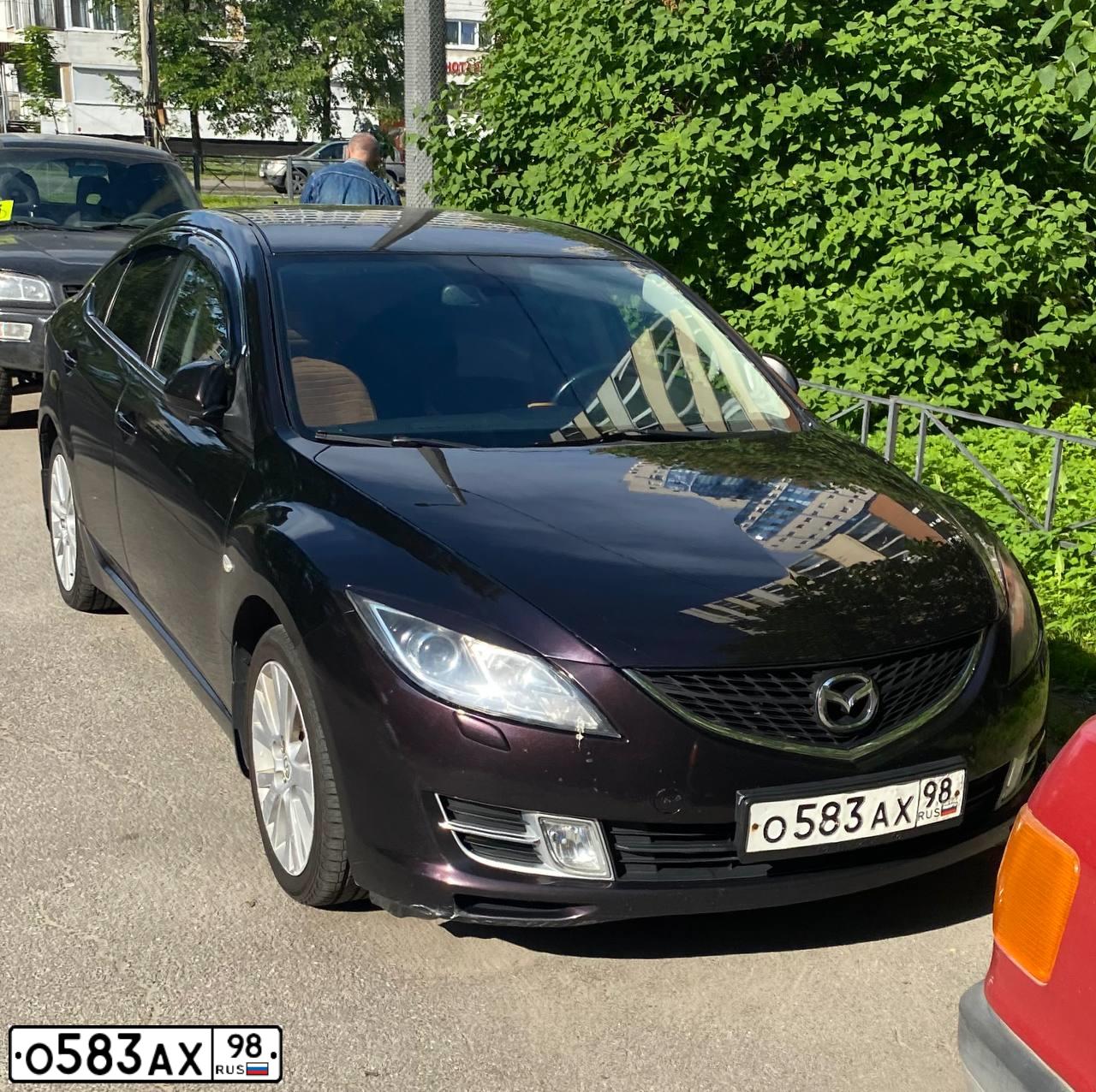 Фото автомобиля MAZDA 6, 2008 — госномер О583АХ98. Цвет: ТЕМНО-ВИШНЕВЫЙ