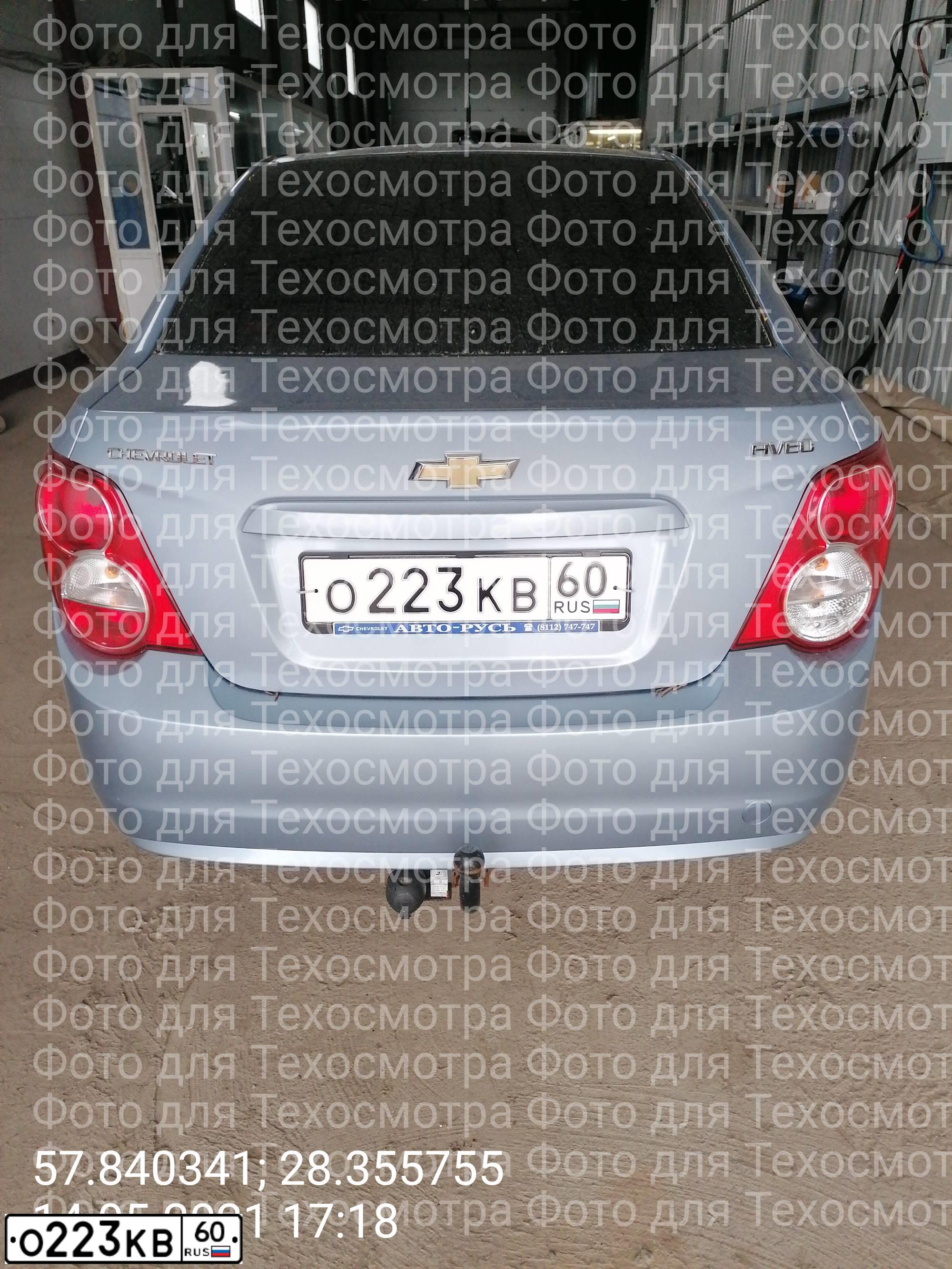 Фото автомобиля CHEVROLET AVEO, 2012 — госномер О223КВ60. Цвет: ГОЛУБОЙ