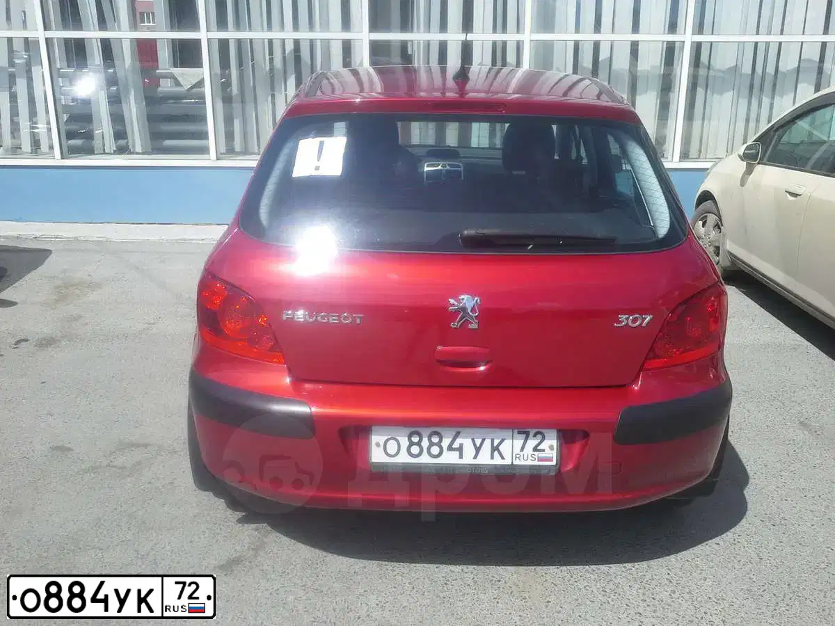 Фото автомобиля PEUGEOT 307, 2007 — госномер О884УК72. Цвет: Красный