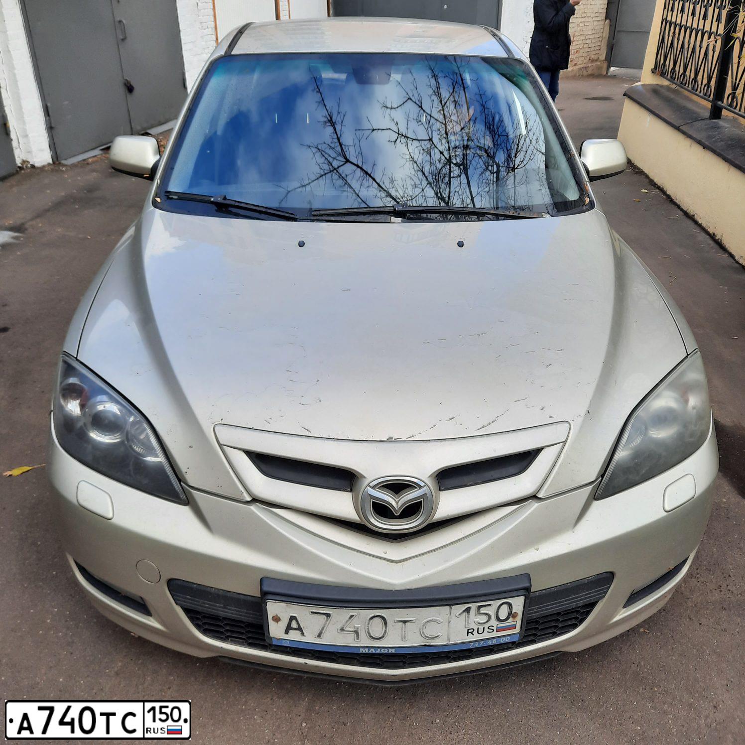 Фото автомобиля MAZDA 3, 2008 — госномер А740ТС150. Цвет: СЕРЫЙ ЗОЛОТИСТЫЙ
