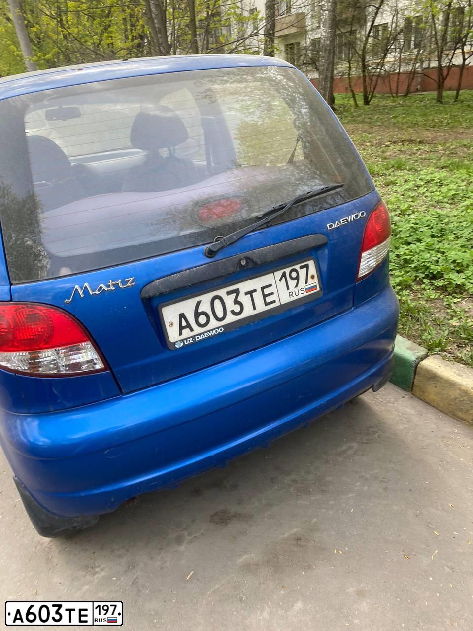 Фото автомобиля DAEWOO MATIZ, 2011 — госномер А603ТЕ197. Цвет: ГОЛУБОЙ