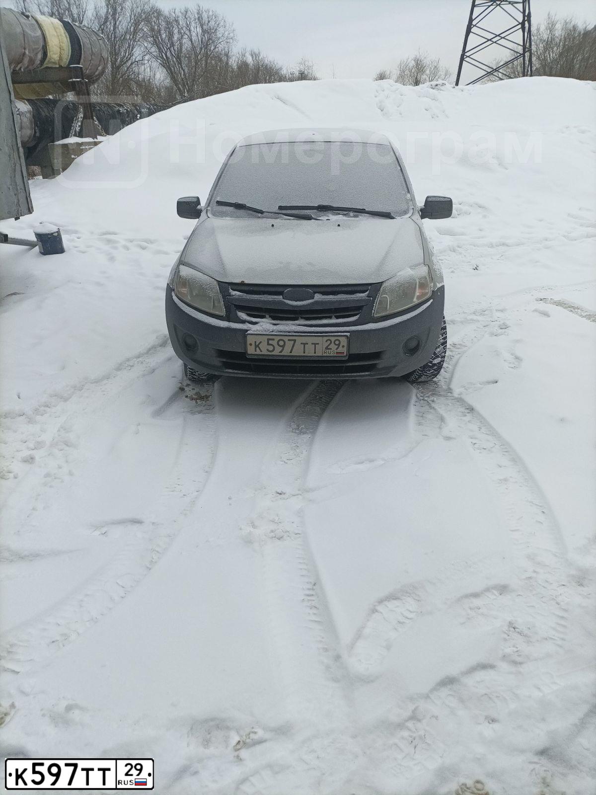 Фото автомобиля LADA 2190 GRANTA, 2012 — госномер К597ТТ29. Цвет: СВЕТЛО-СЕРЫЙ