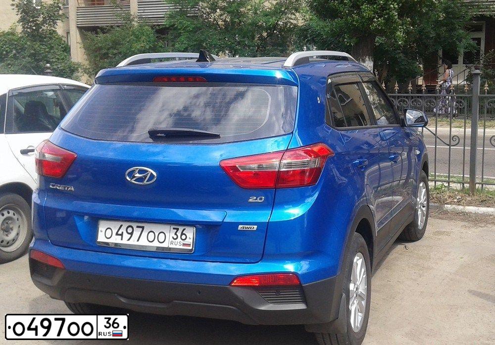 Фото автомобиля HYUNDAI CRETA, 2017 — госномер О497ОО36. Цвет: СИНИЙ