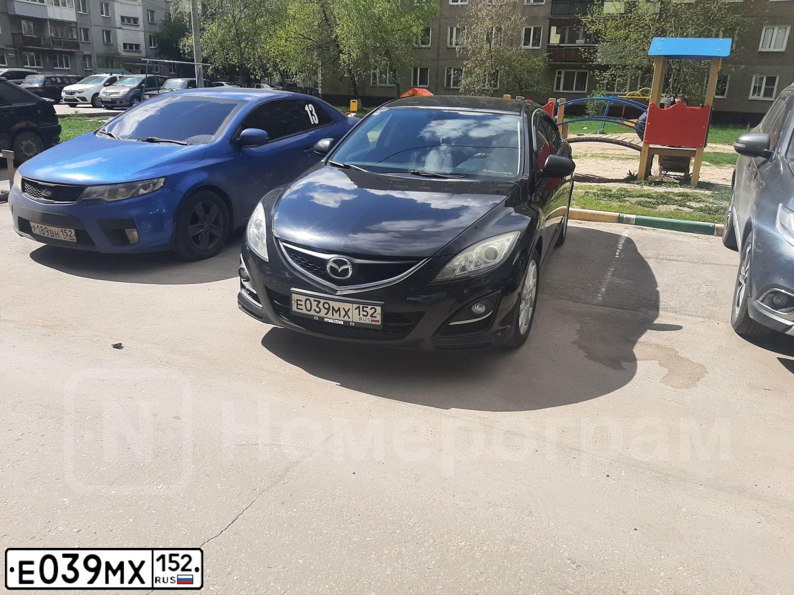 Фото автомобиля MAZDA 6, 2011 — госномер Е039МХ152. Цвет: ЧЕРНЫЙ