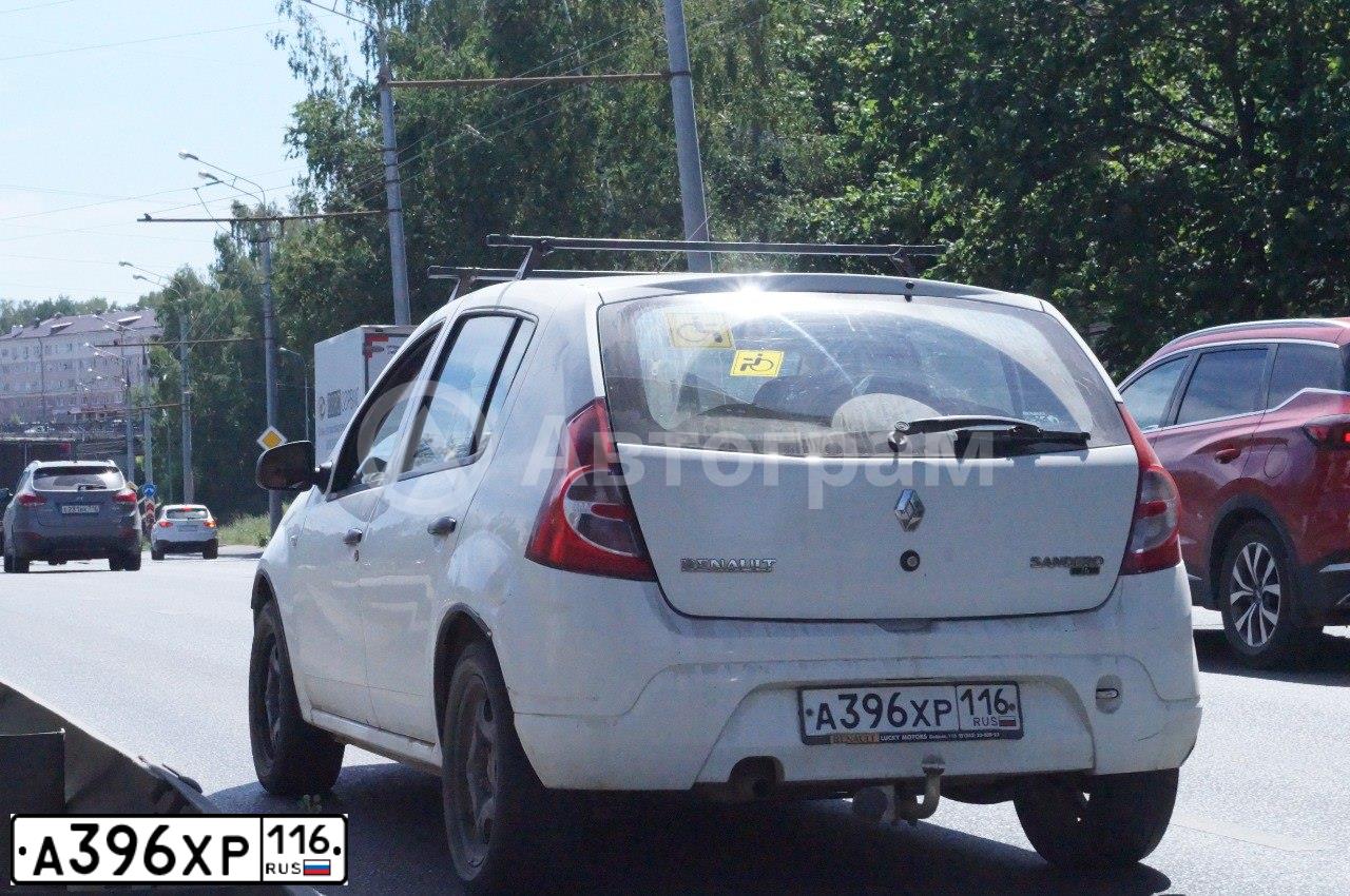 Фото автомобиля RENAULT SANDERO, 2013 — госномер А396ХР116. Цвет: Белый