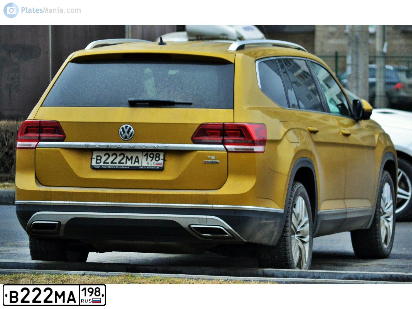 Фото автомобиля VOLKSWAGEN TERAMONT, 2018 — госномер В222МА198. Цвет: ГОРЧИЧНЫЙ