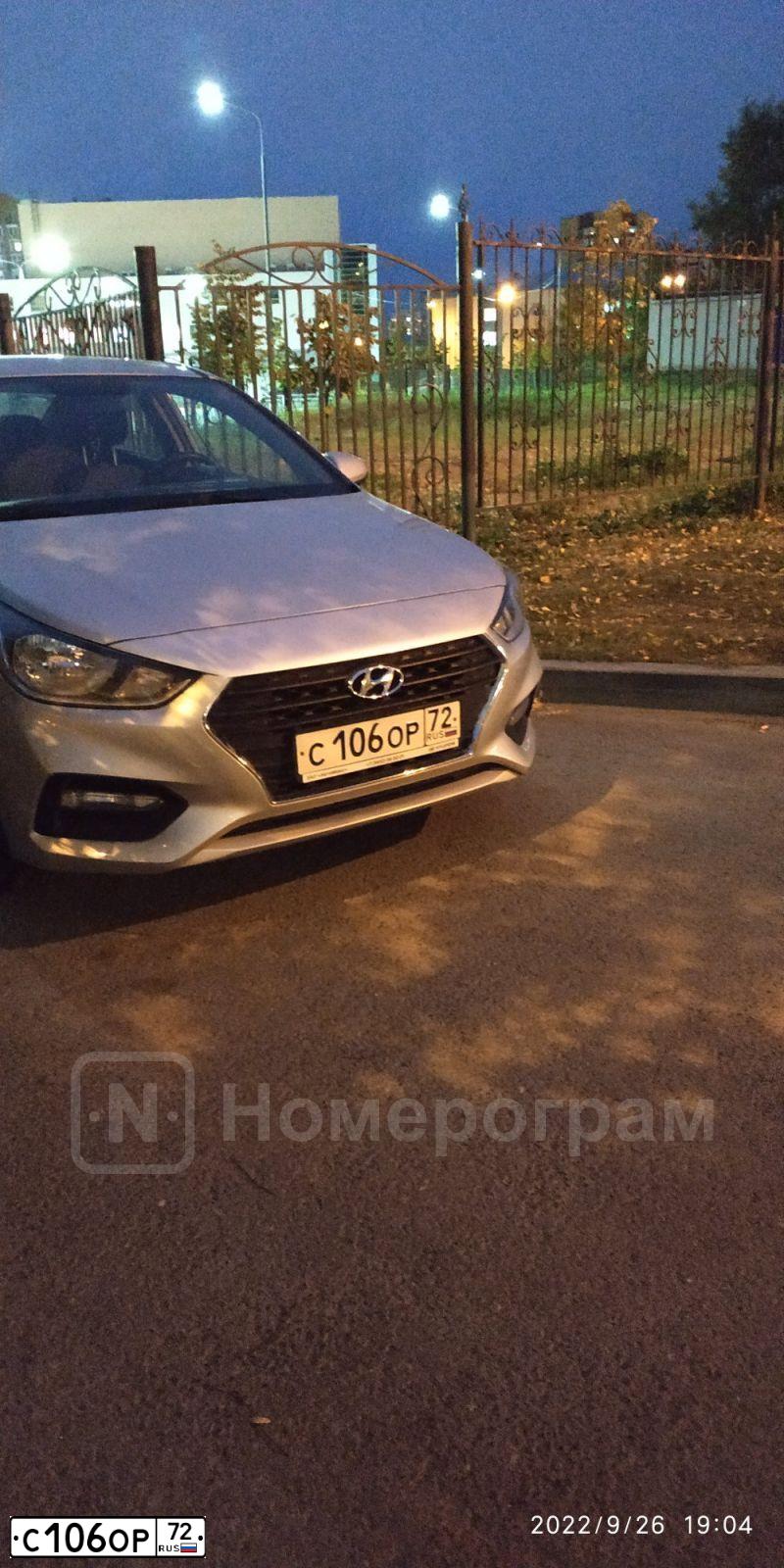 Фото автомобиля HYUNDAI SOLARIS, 2018 — госномер С106ОР72. Цвет: СЕРЕБРИСТЫЙ