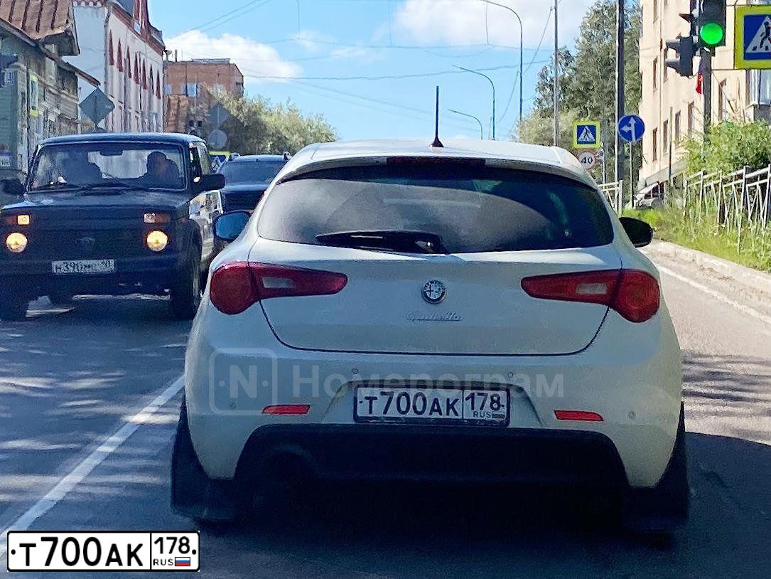 Фото автомобиля ALFAROMEO ALFA GIULIETTA, 2014 — госномер Т700АК178. Цвет: БЕЛЫЙ