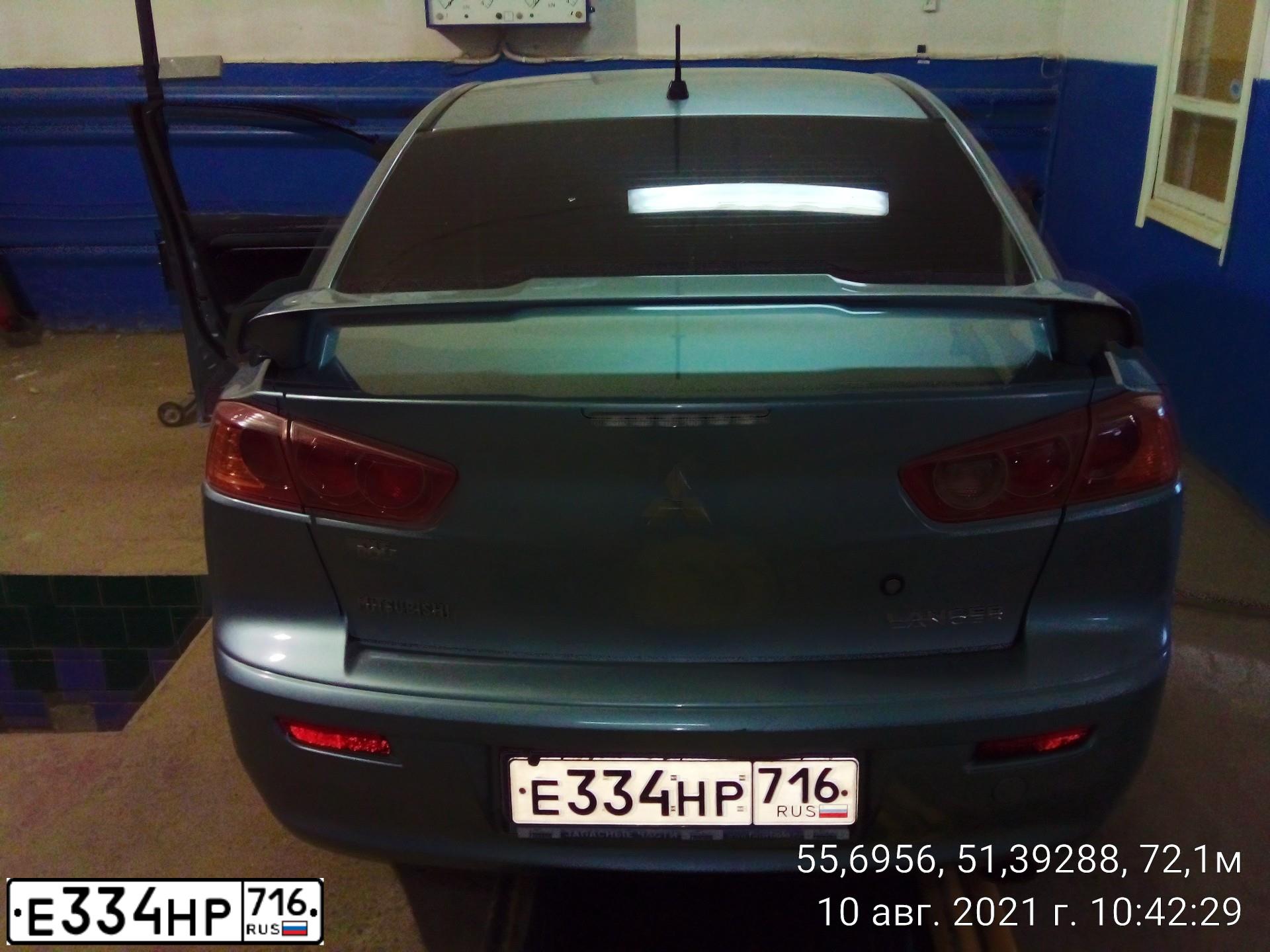 Фото автомобиля MITSUBISHI LANCER, 2008 — госномер Е334НР716. Цвет: СВЕТЛО-СЕРО-ЗЕЛЕНЫЙ