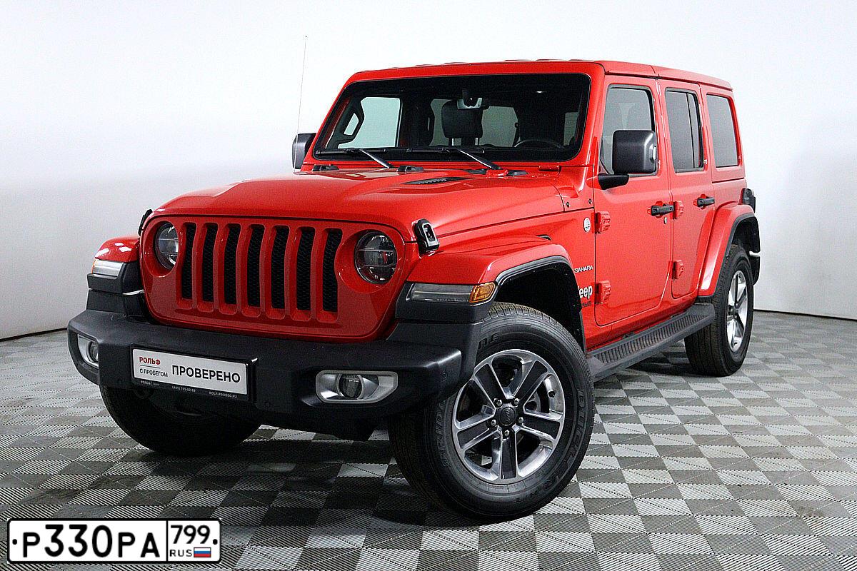 Фото автомобиля JEEP WRANGLER, 2018 — госномер Р330РА799. Цвет: Красный
