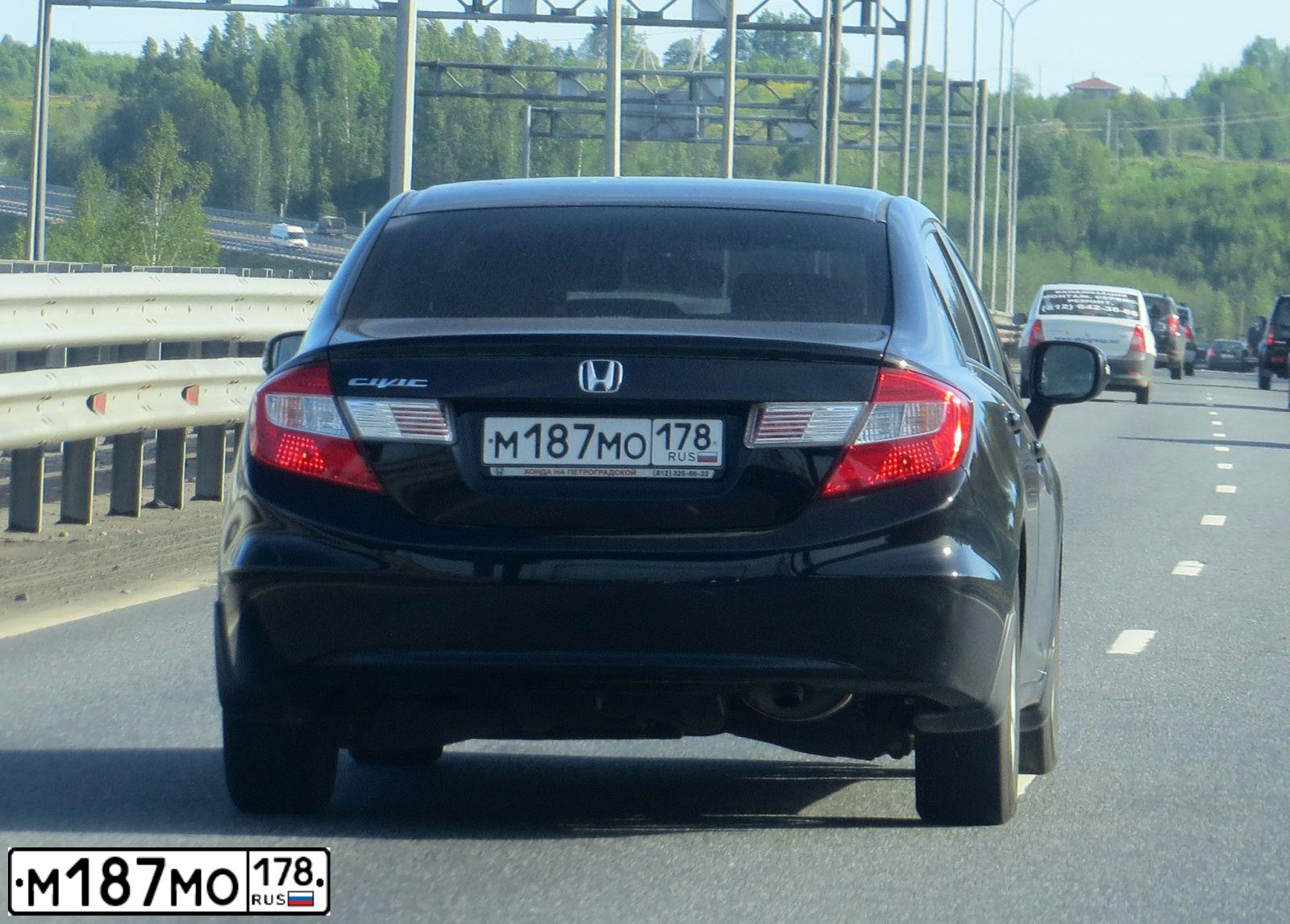 Фото автомобиля HONDA CIVIC, 2012 — госномер М187МО178. Цвет: ЧЕРНЫЙ