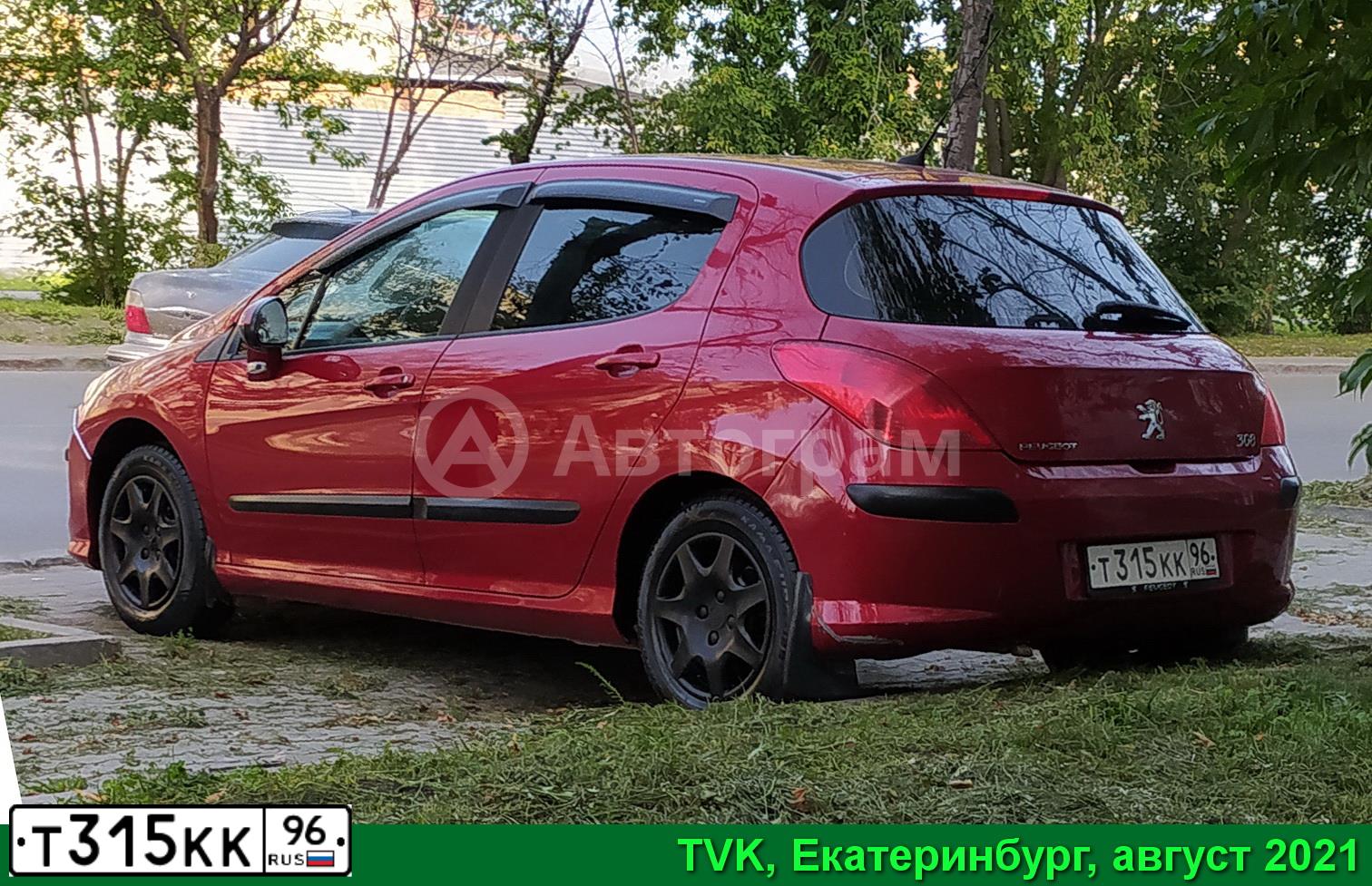 Фото автомобиля PEUGEOT 308, 2008 — госномер Т315КК96. Цвет: КРАСНЫЙ