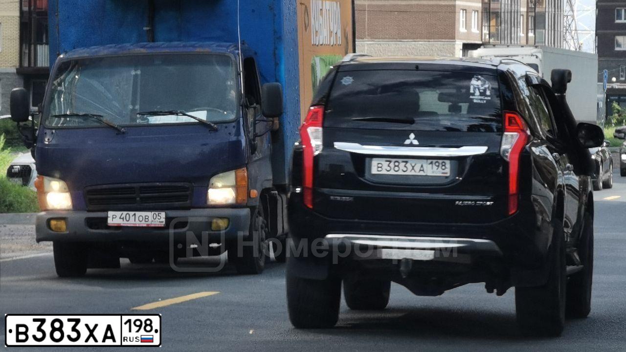 Фото автомобиля MITSUBISHI PAJERO SPORT, 2019 — госномер В383ХА198. Цвет: ЧЕРНЫЙ
