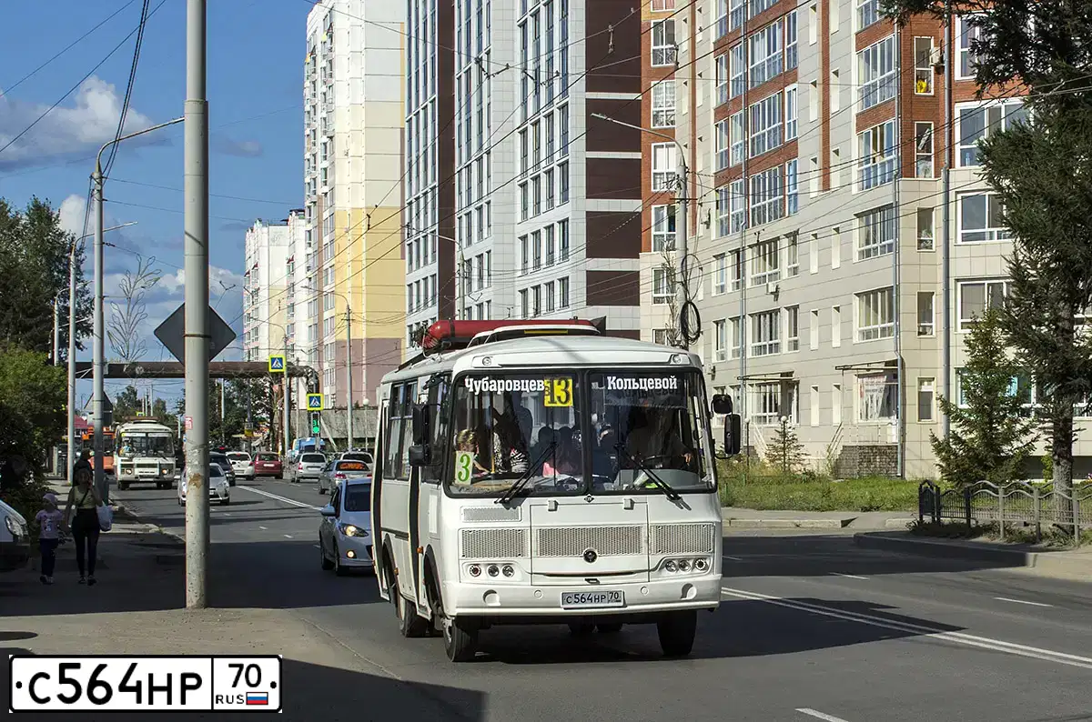Фото автомобиля PAZ 3205, 2019 — госномер С564НР70. Цвет: БЕЛЫЙ