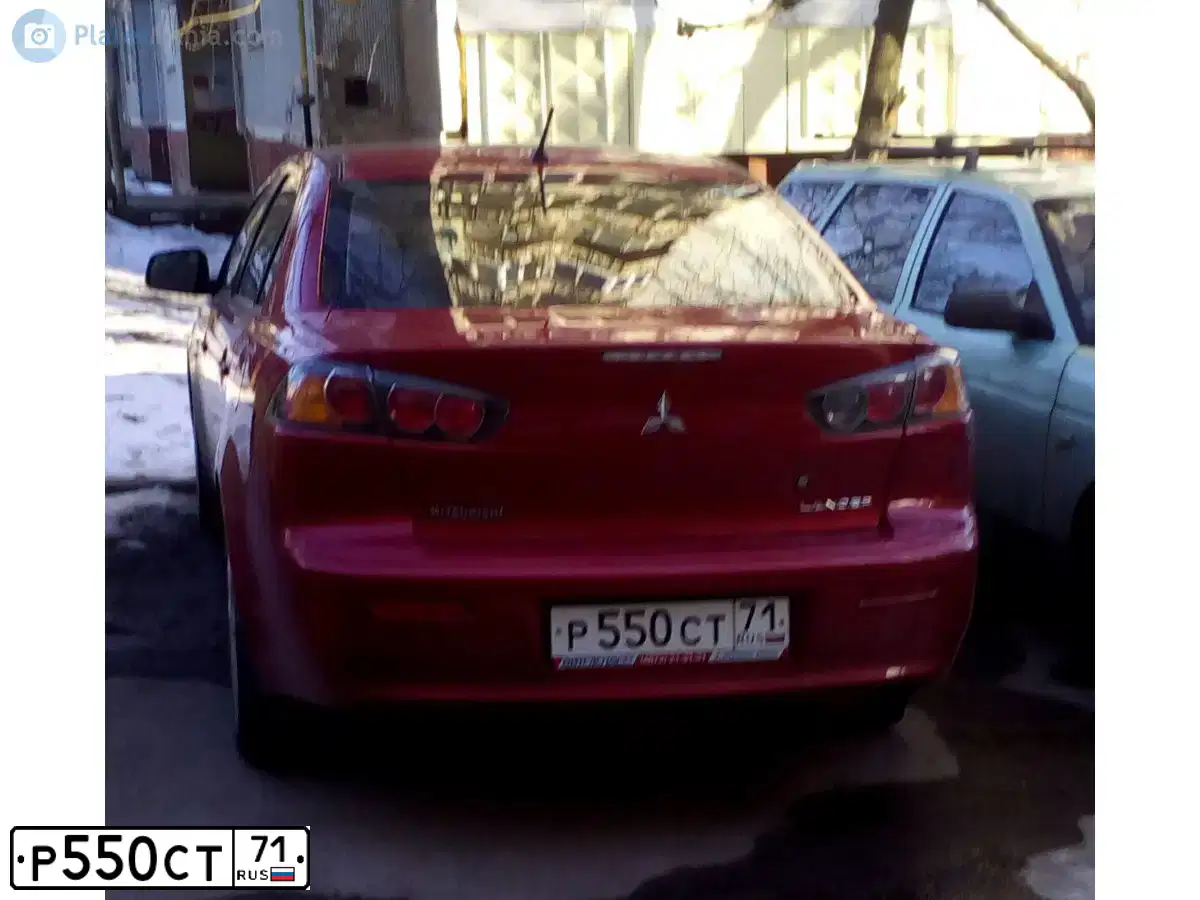 Фото автомобиля MITSUBISHI LANCER, 2012 — госномер Р550СТ71. Цвет: КРАСНЫЙ