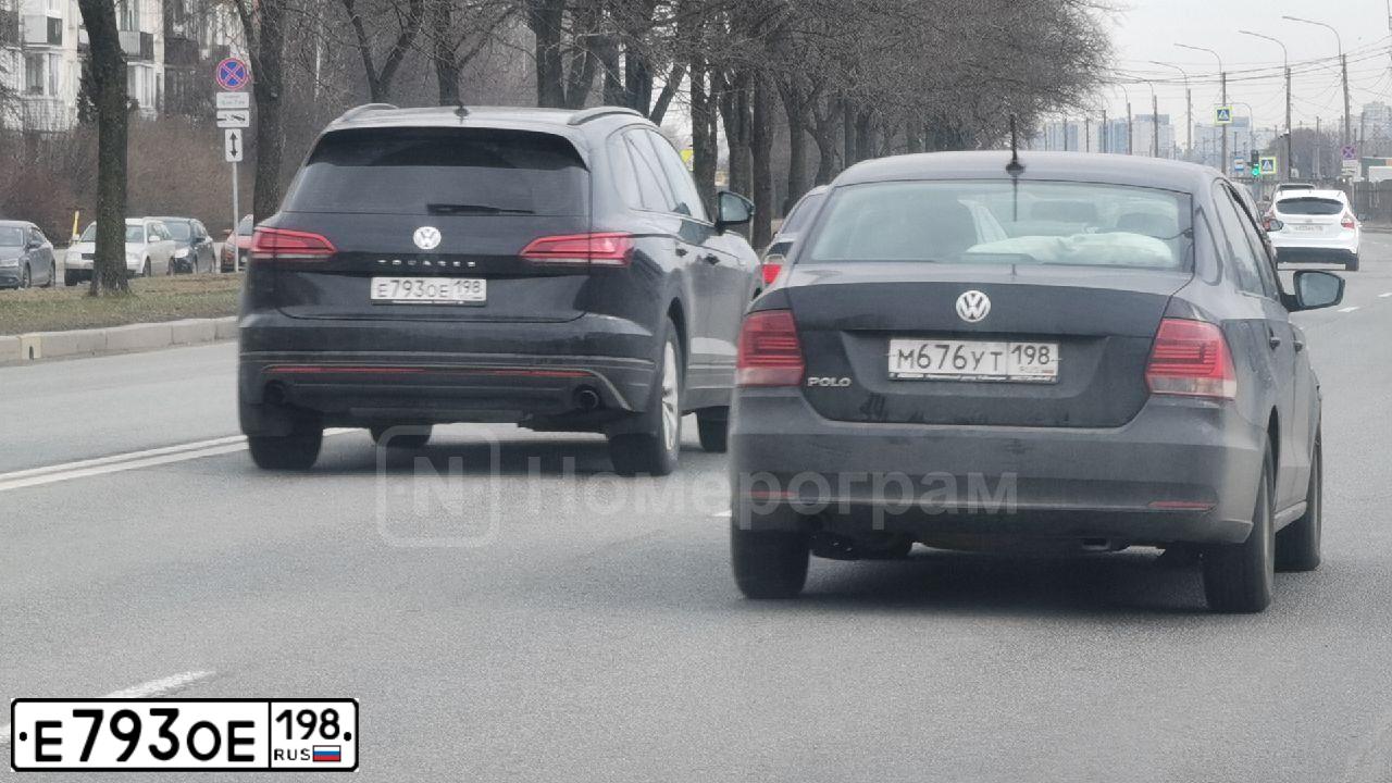 Фото автомобиля VOLKSWAGEN TOUAREG, 2019 — госномер Е793ОЕ198. Цвет: ЧЕРНЫЙ