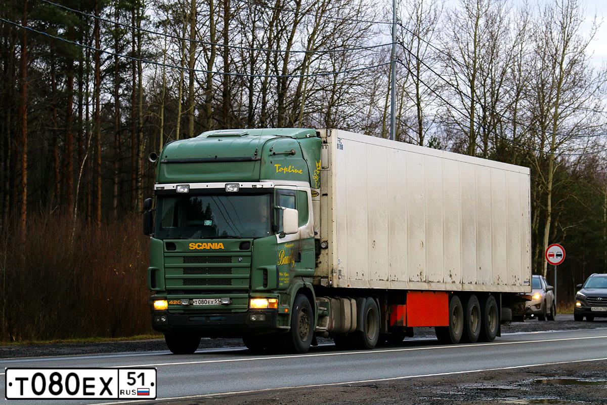 Фото автомобиля SCANIA SERIE R /4X2/, 1999 — госномер Т080ЕХ51. Цвет: ЗЕЛЕНЫЙ