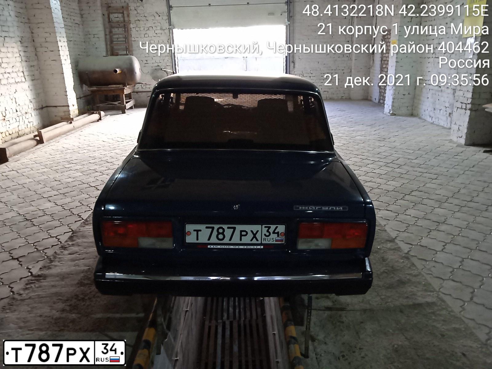 Фото автомобиля LADA 2107, 2003 — госномер Т787РХ34. Цвет: СИНЕ ЗЕЛЕНЫЙ
