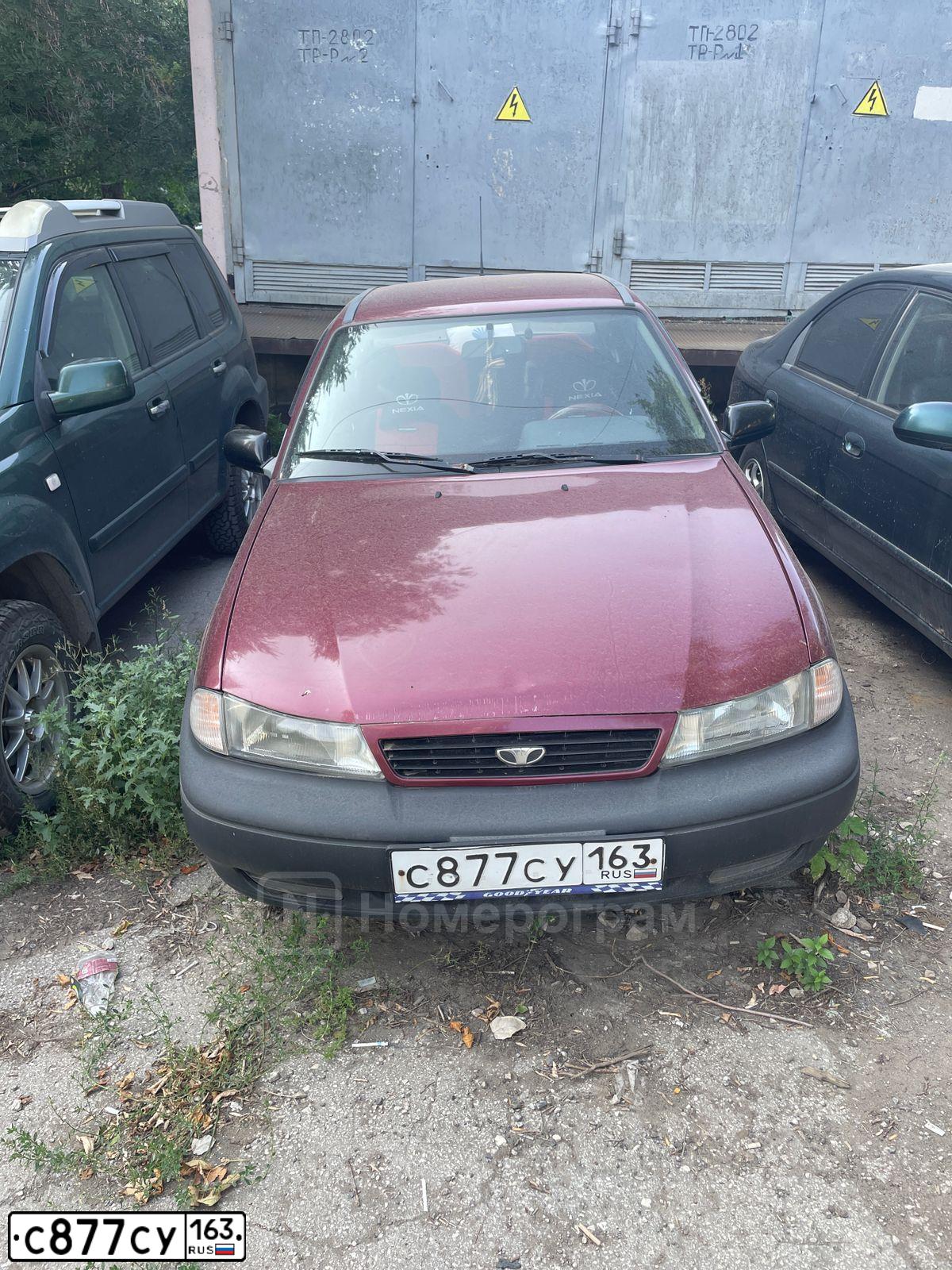Фото автомобиля DAEWOO NEXIA, 2007 — госномер С877СУ163. Цвет: БОРДОВЫЙ