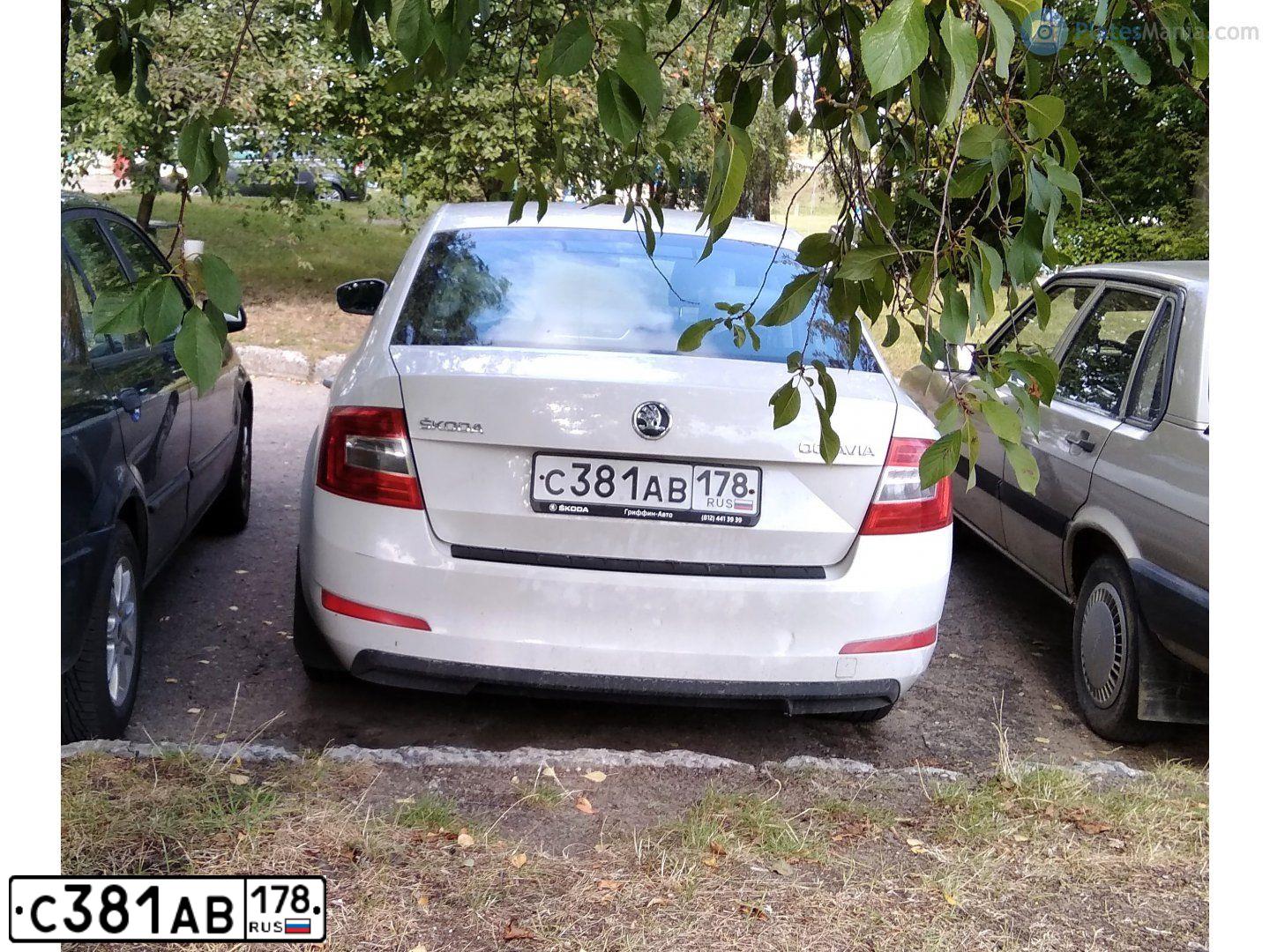 Фото автомобиля SKODA OCTAVIA, 2014 — госномер С381АВ178. Цвет: БЕЛЫЙ