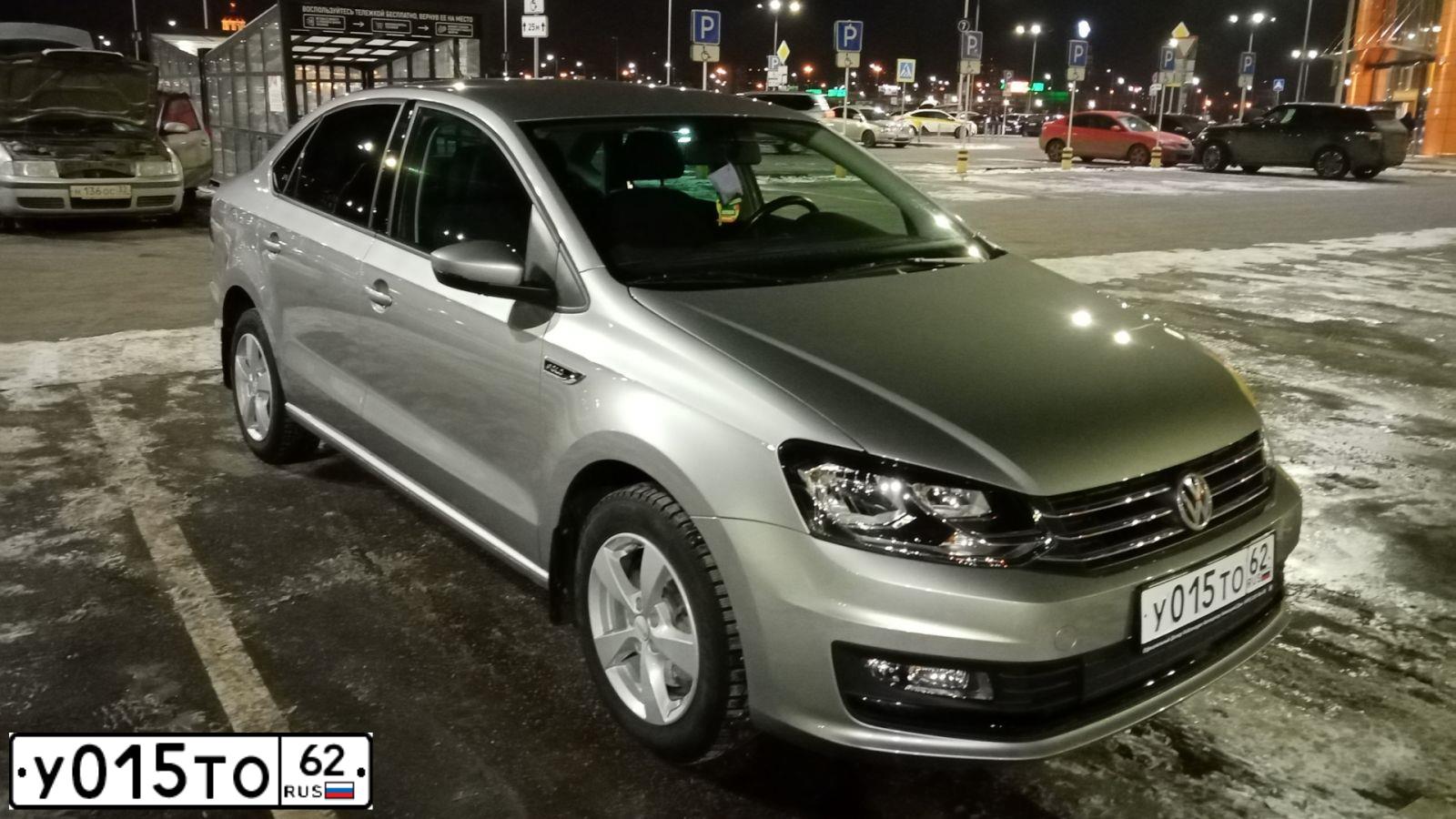 Фото автомобиля VOLKSWAGEN POLO, 2019 — госномер У015ТО62. Цвет: Серебристый