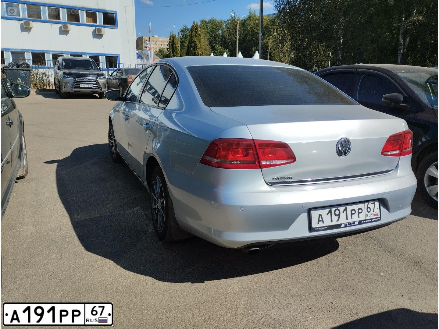 Фото автомобиля VOLKSWAGEN PASSAT, 2011 — госномер А191РР67. Цвет: Серебристый