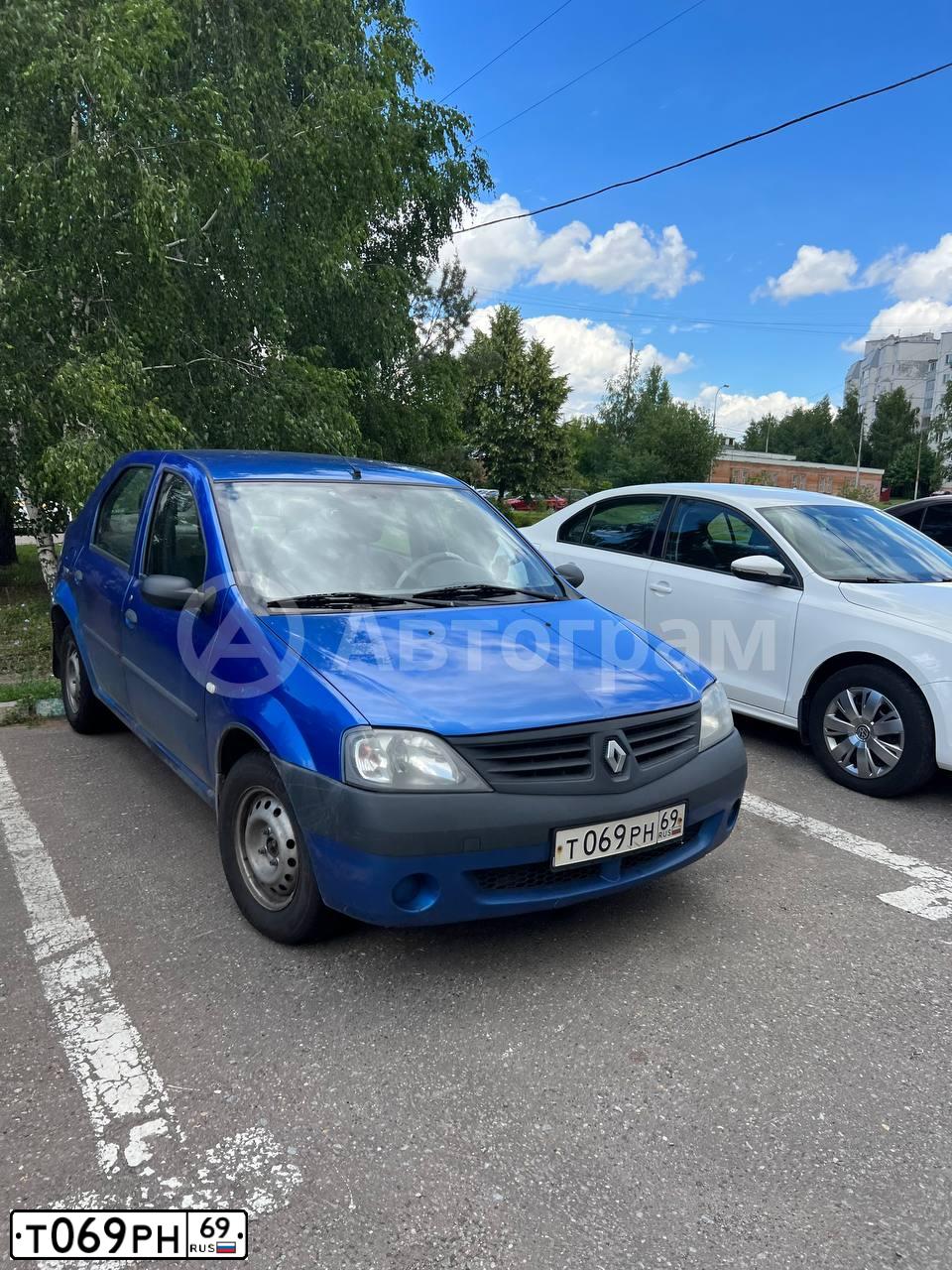 Фото автомобиля RENAULT LOGAN, 2008 — госномер Т069РН69. Цвет: СИНИЙ МЕТАЛЛИК