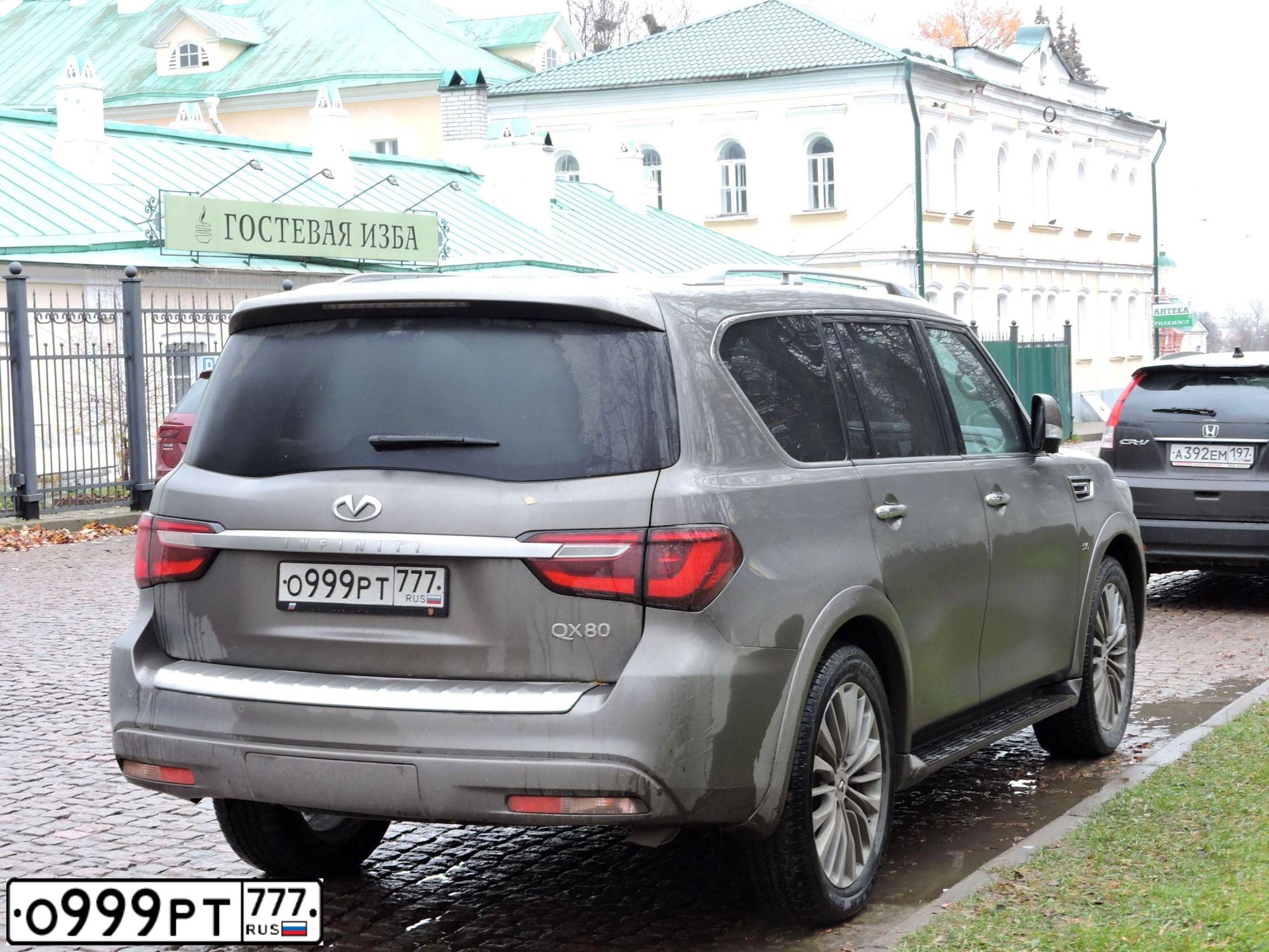 Фото автомобиля INFINITI QX80 /QX56/, 2018 — госномер О999РТ777. Цвет: ТЕМНО-СЕРЫЙ