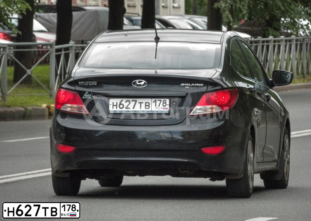 Фото автомобиля HYUNDAI SOLARIS, 2012 — госномер Н627ТВ178. Цвет: ЧЕРНЫЙ