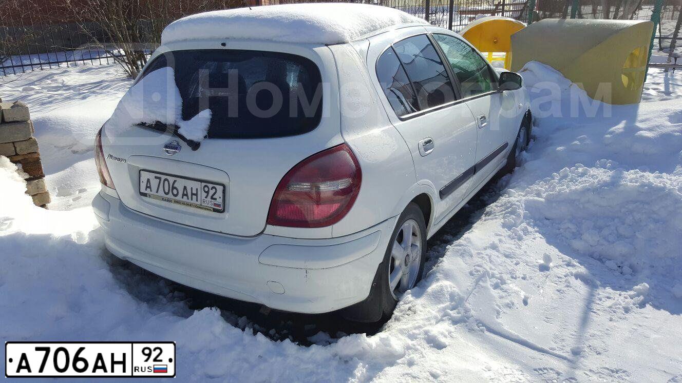 Фото автомобиля NISSAN ALMERA, 2000 — госномер А706АН92. Цвет: Белый