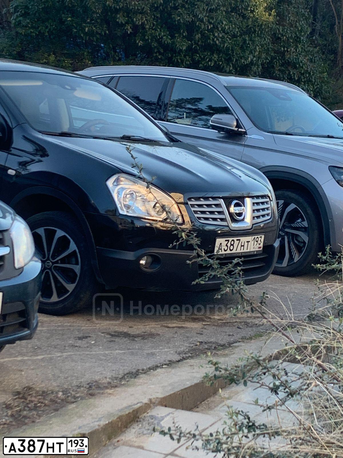 Фото автомобиля NISSAN QASHQAI, 2008 — госномер А387НТ193. Цвет: ЧЕРНЫЙ