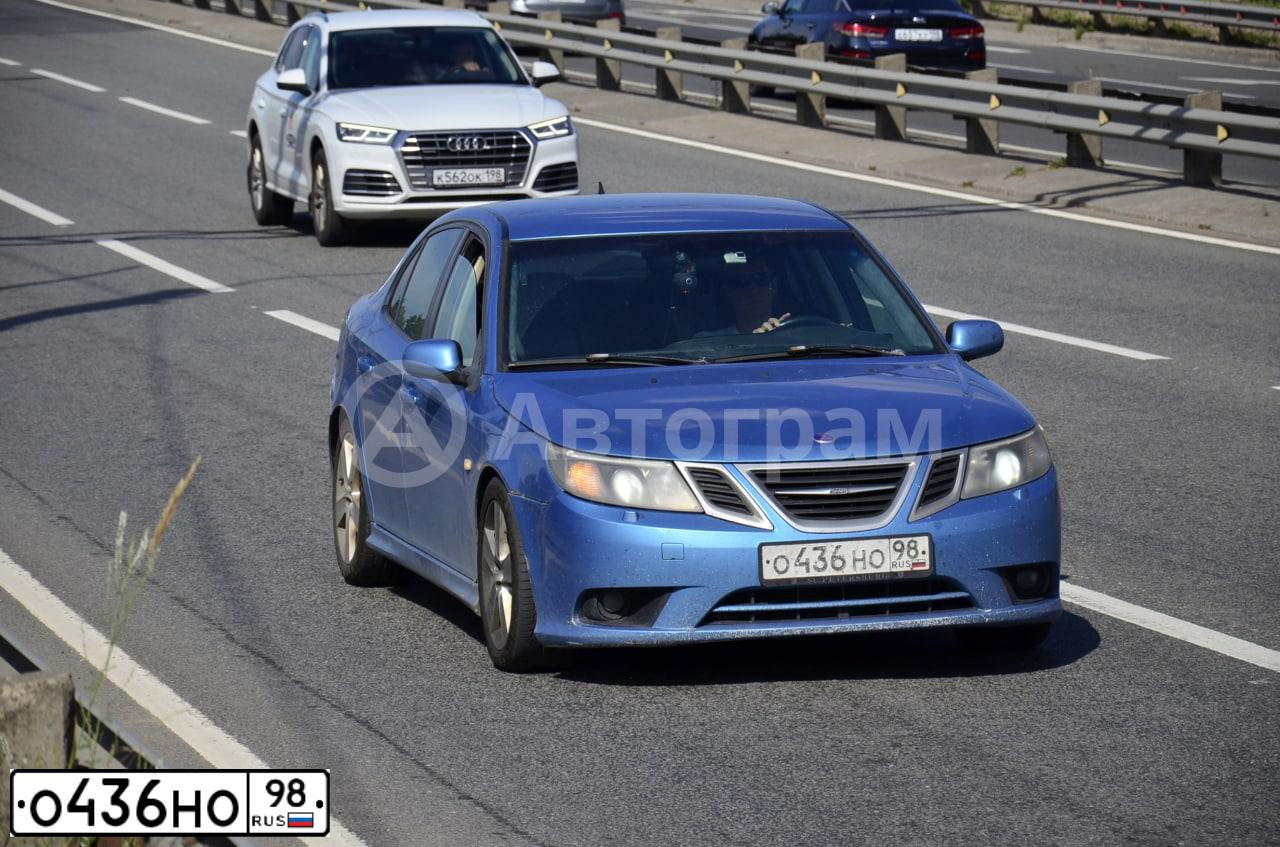 Фото автомобиля SAAB 9-3, 2007 — госномер О436НО98. Цвет: СЕРО-ГОЛУБОЙ