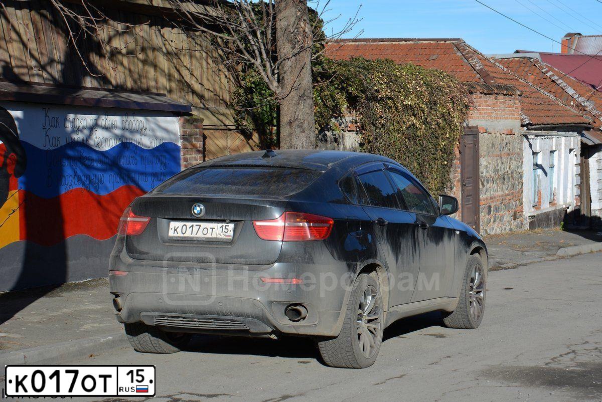 Фото автомобиля BMW X6, 2008 — госномер К017ОТ15. Цвет: ЧЕРНЫЙ