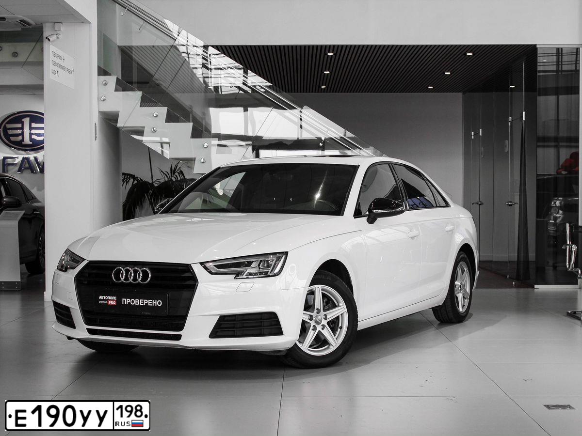 Фото автомобиля AUDI A4, 2019 — госномер Е190УУ198. Цвет: Белый