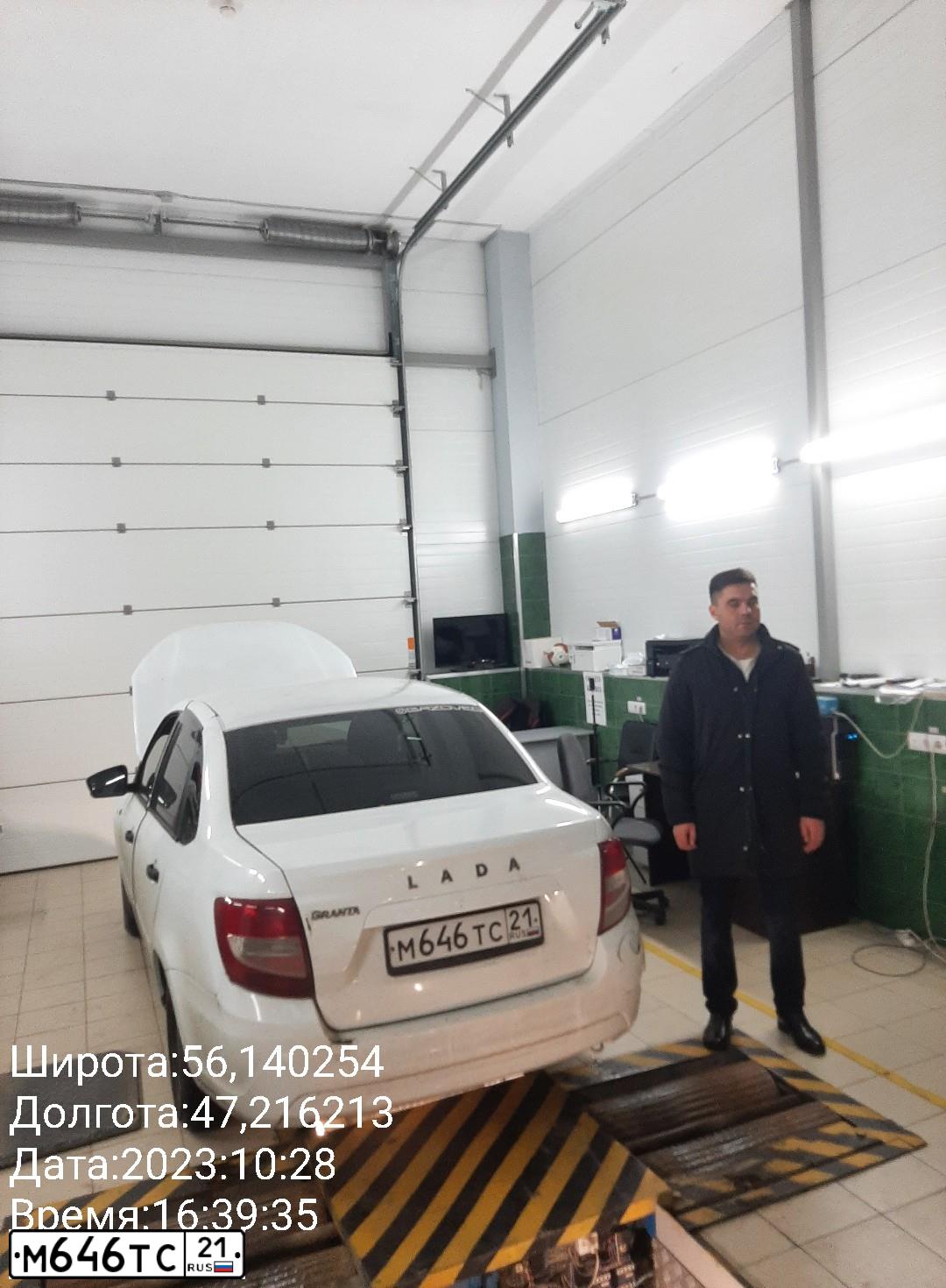Фото автомобиля LADA 2190 GRANTA, 2019 — госномер М646ТС21. Цвет: Белый
