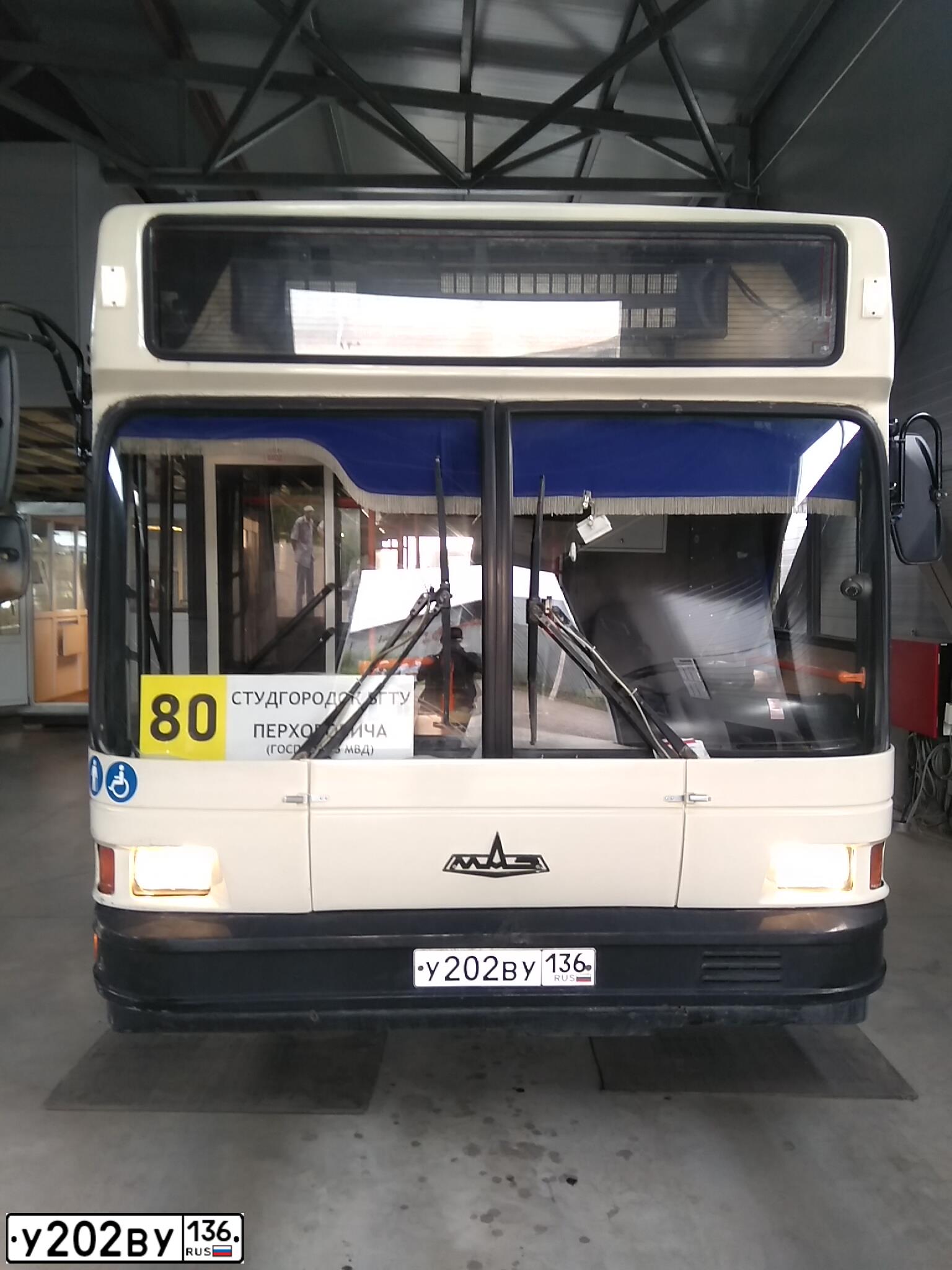 Фото автомобиля MAZ 103, 2007 — госномер У202ВУ136. Цвет: БЕЛЫЙ С ЗЕЛЕНОЙ ПОЛОСОЙ